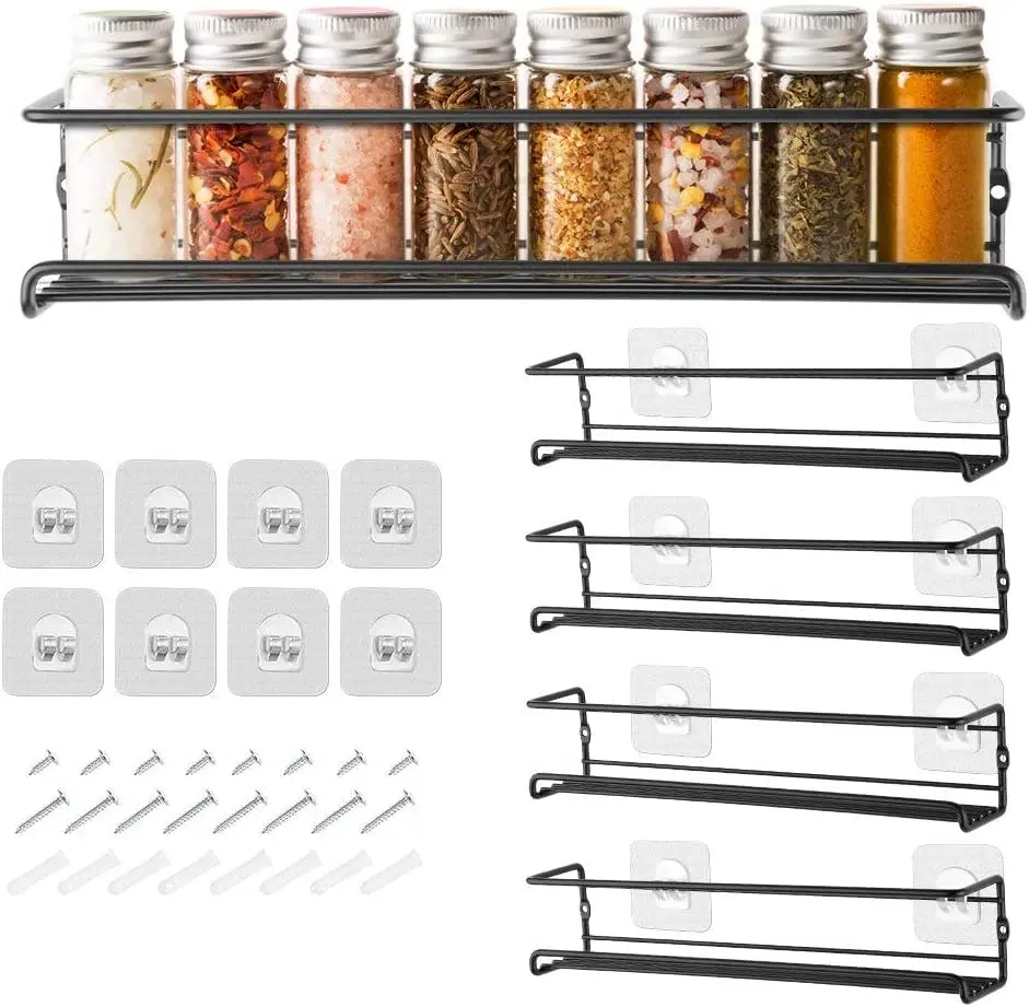 4 Tier Hanging Stainless Steel Spice Racks Wall Mounted Kitchen Pantry Shelf - Home & Garden