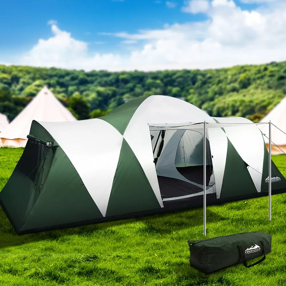 Weisshorn Camping Tent 12 Person Hiking Beach Family Tents 3 Rooms Green - Sports & Outdoor