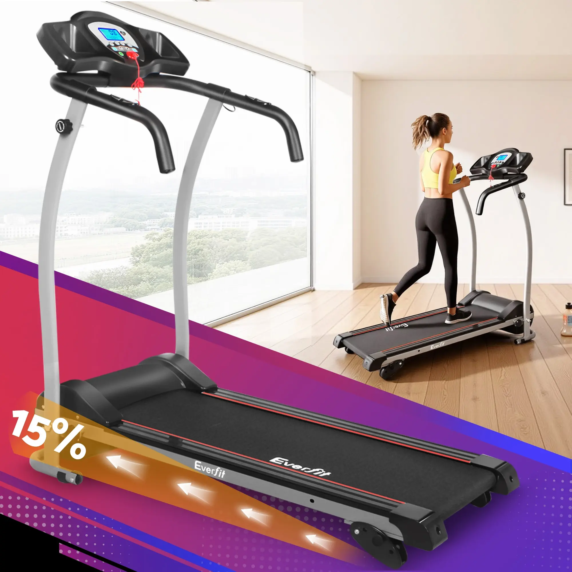 Everfit Treadmill Electric Home Gym Fitness Exercise Machine Foldable 360mm - Sports & Outdoor