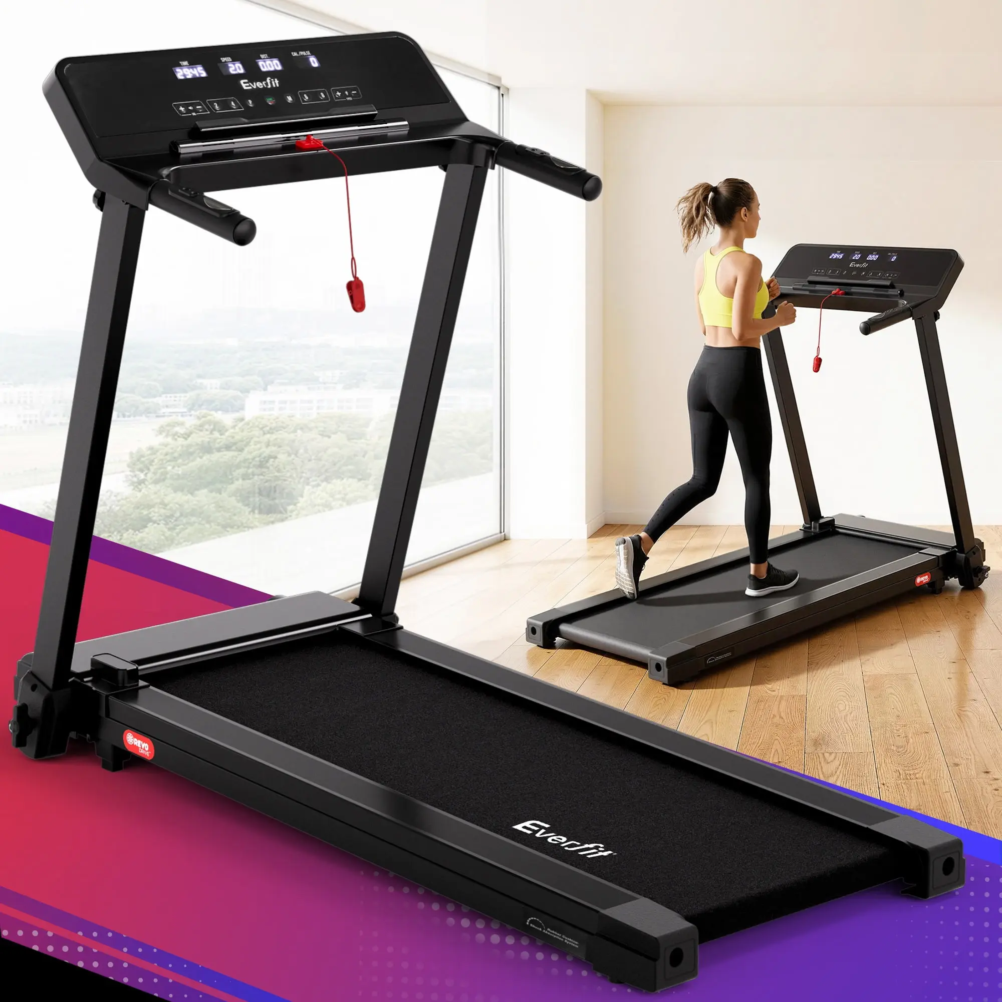 Everfit Treadmill Electric Home Gym Fitness Exercise Knob Foldable 420mm Black - Sports & Outdoor