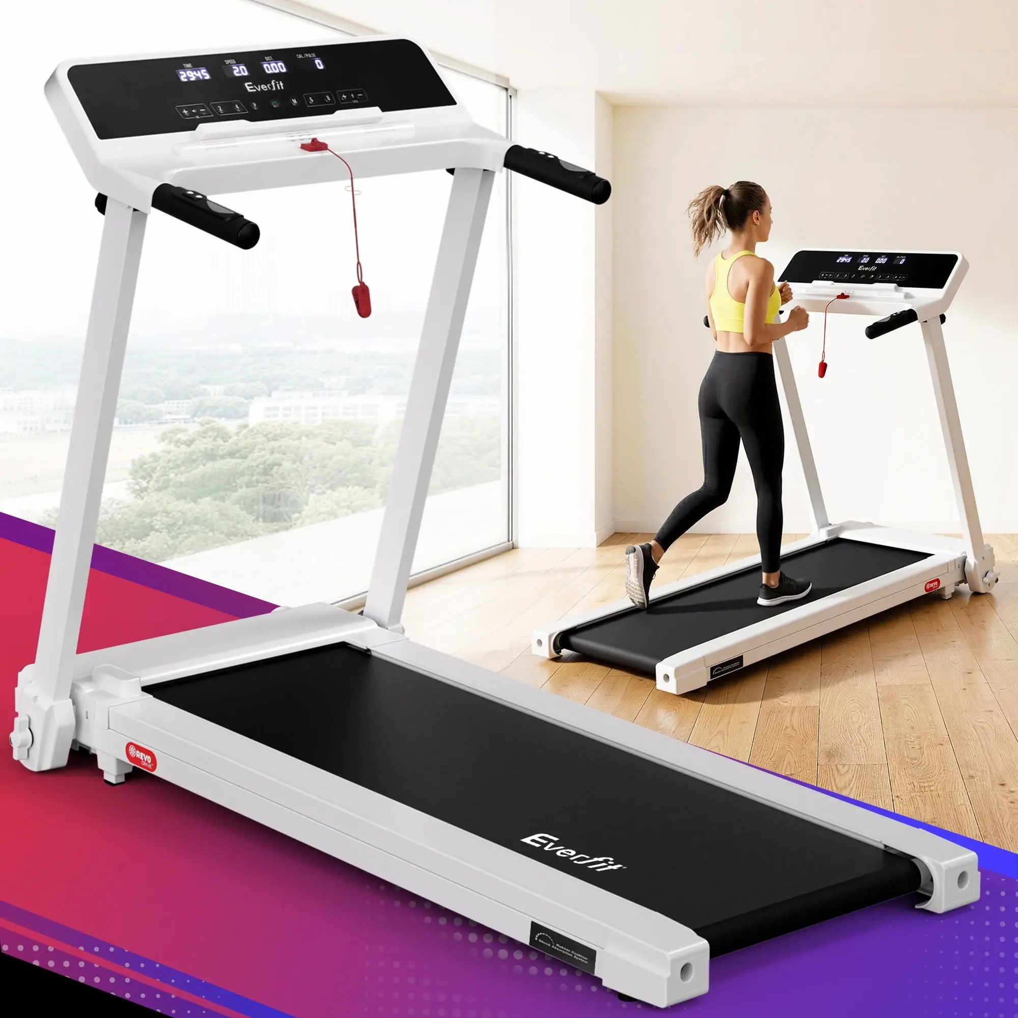 Everfit Treadmill Electric Home Gym Fitness Exercise Knob Foldable 420mm White - Sports & Outdoor