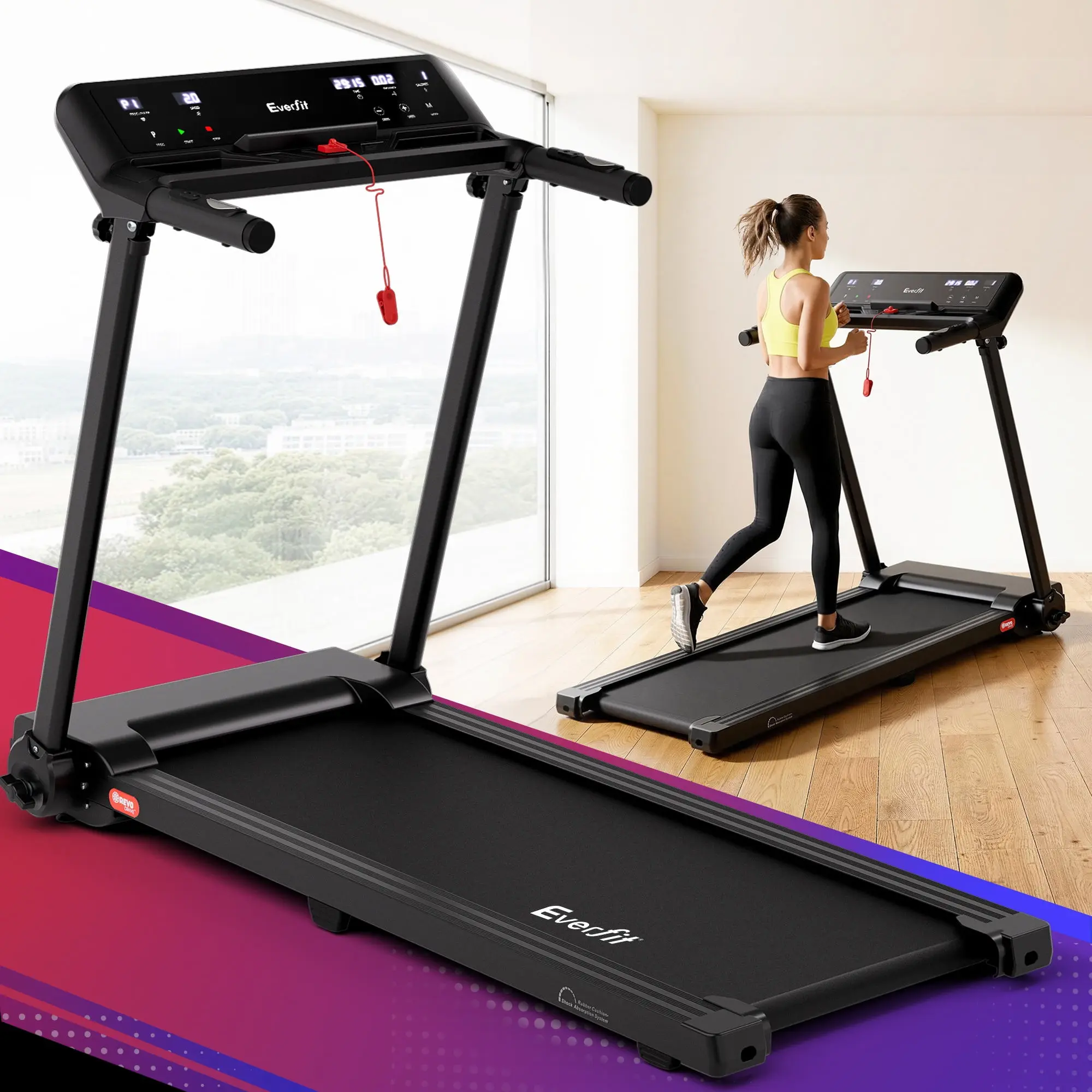 Everfit Treadmill Electric Home Gym Fitness Exercise Knob Foldable 450mm Black - Shred Sale - Up to $400 off