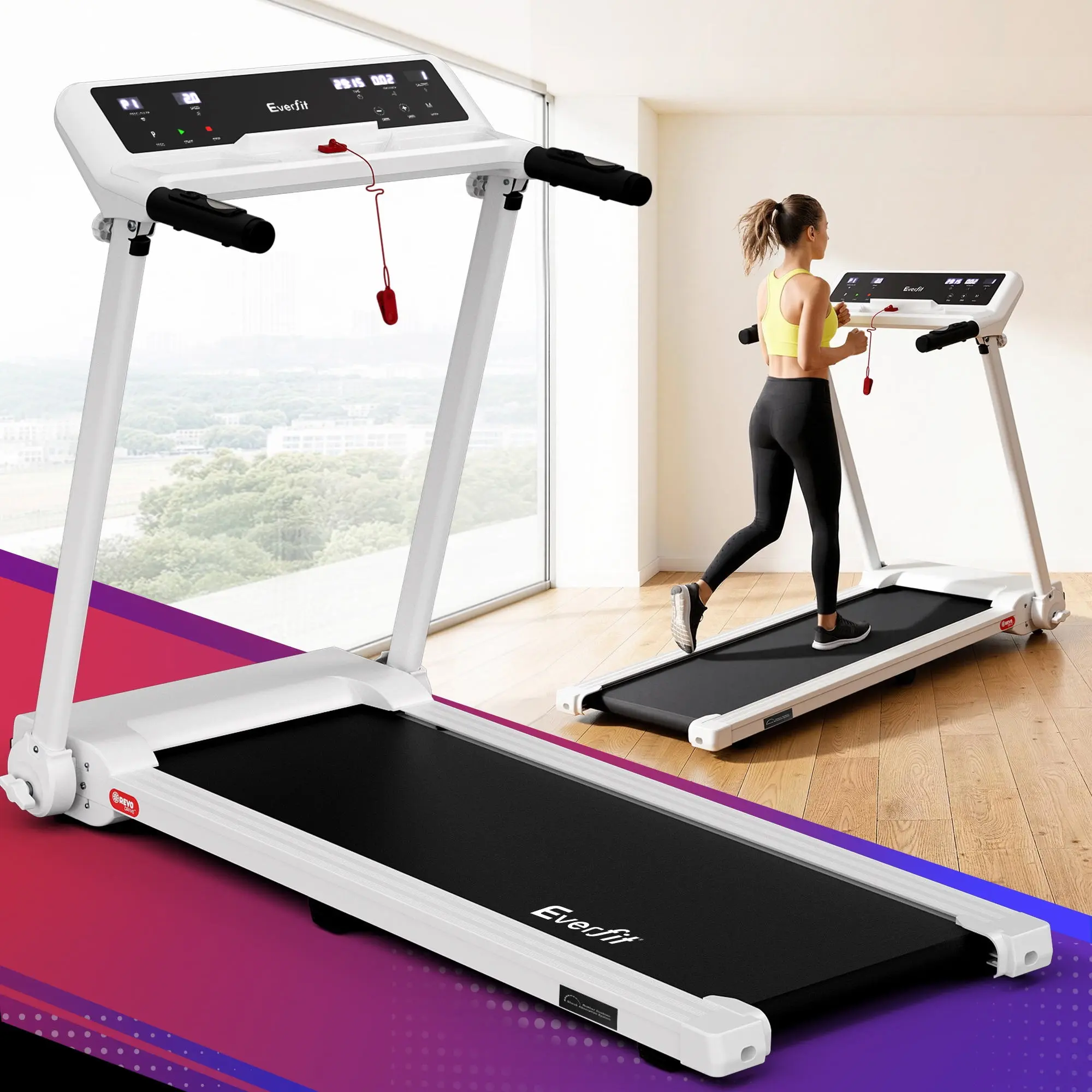 Everfit Treadmill Electric Home Gym Fitness Exercise Knob Foldable 450mm White - Sports & Outdoor