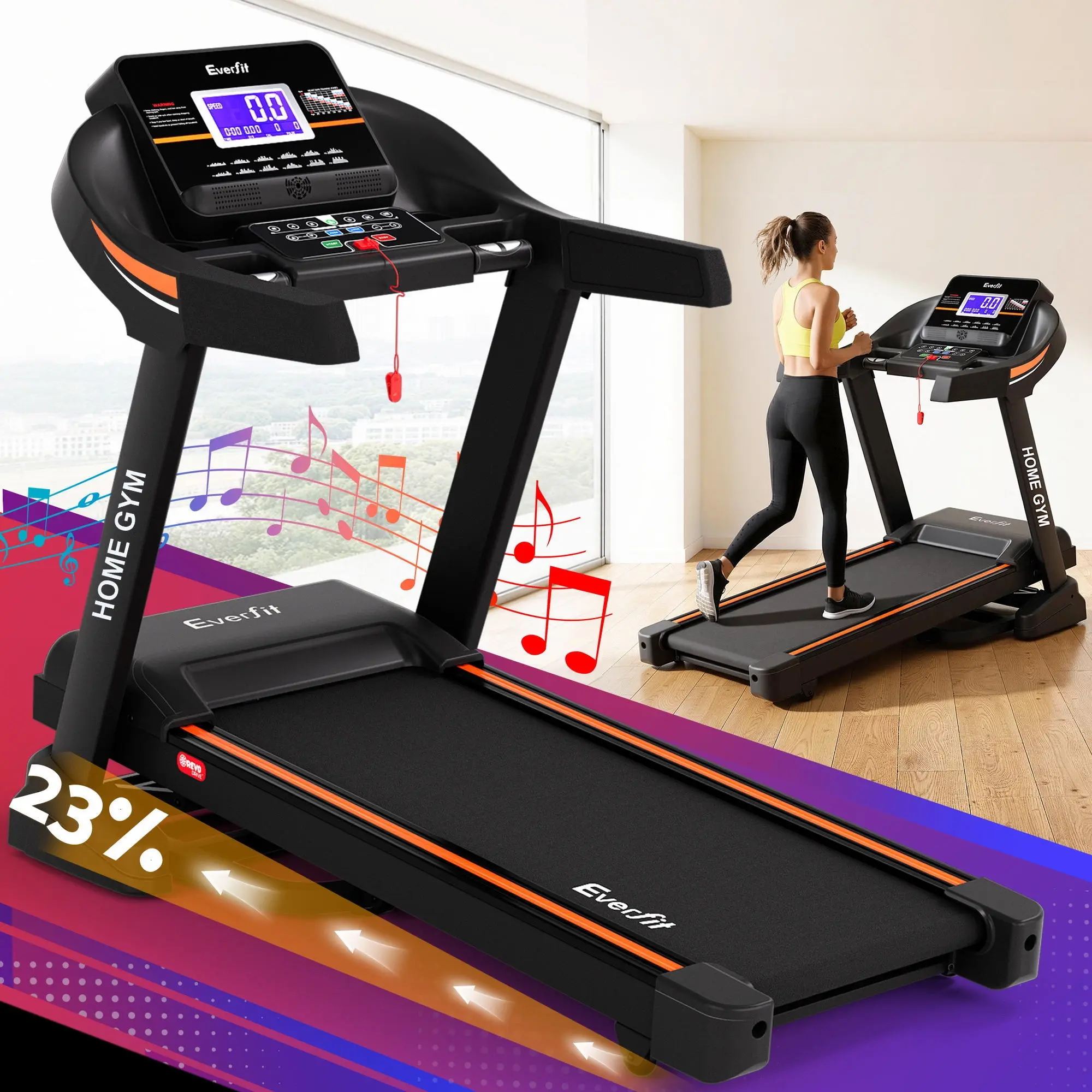Everfit Treadmill Electric Auto Incline Home Gym Fitness Exercise Machine 490mm - Sports & Outdoor