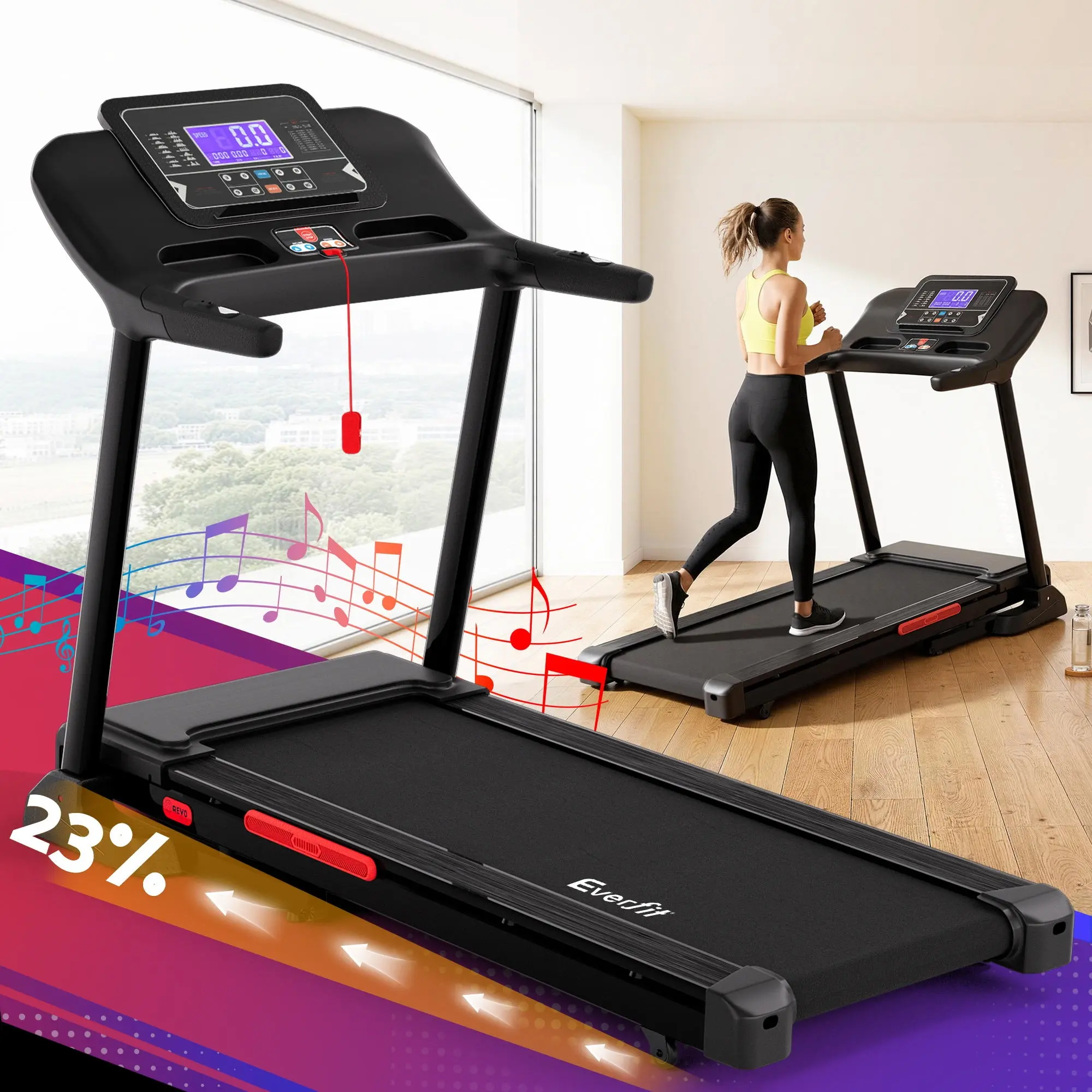 Everfit Treadmill Electric Auto Incline Home Gym Fitness Exercise Machine 520mm - Sports & Outdoor