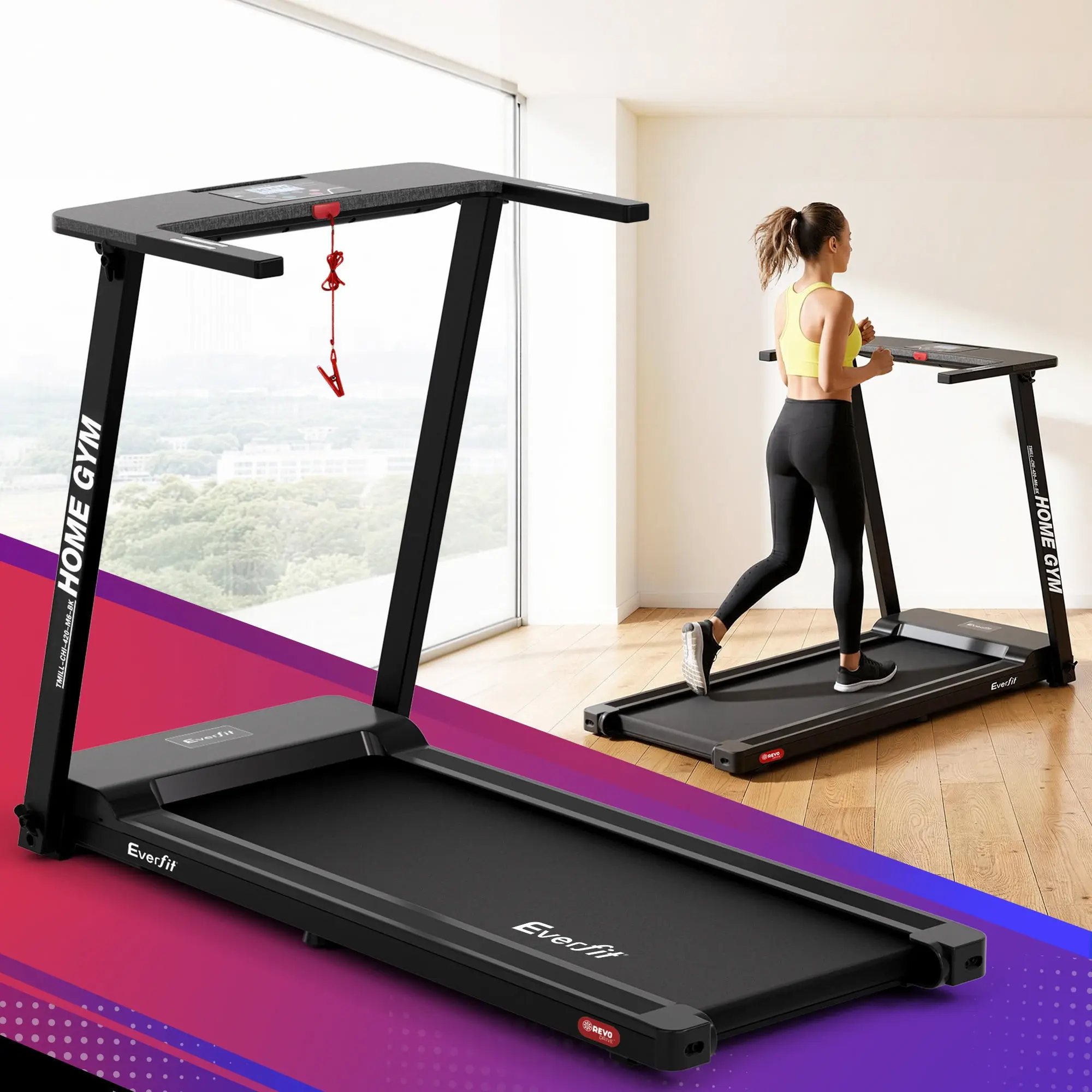 Everfit Treadmill Electric Home Gym Fitness Exercise Fully Foldable 420mm Black - Sports & Outdoor