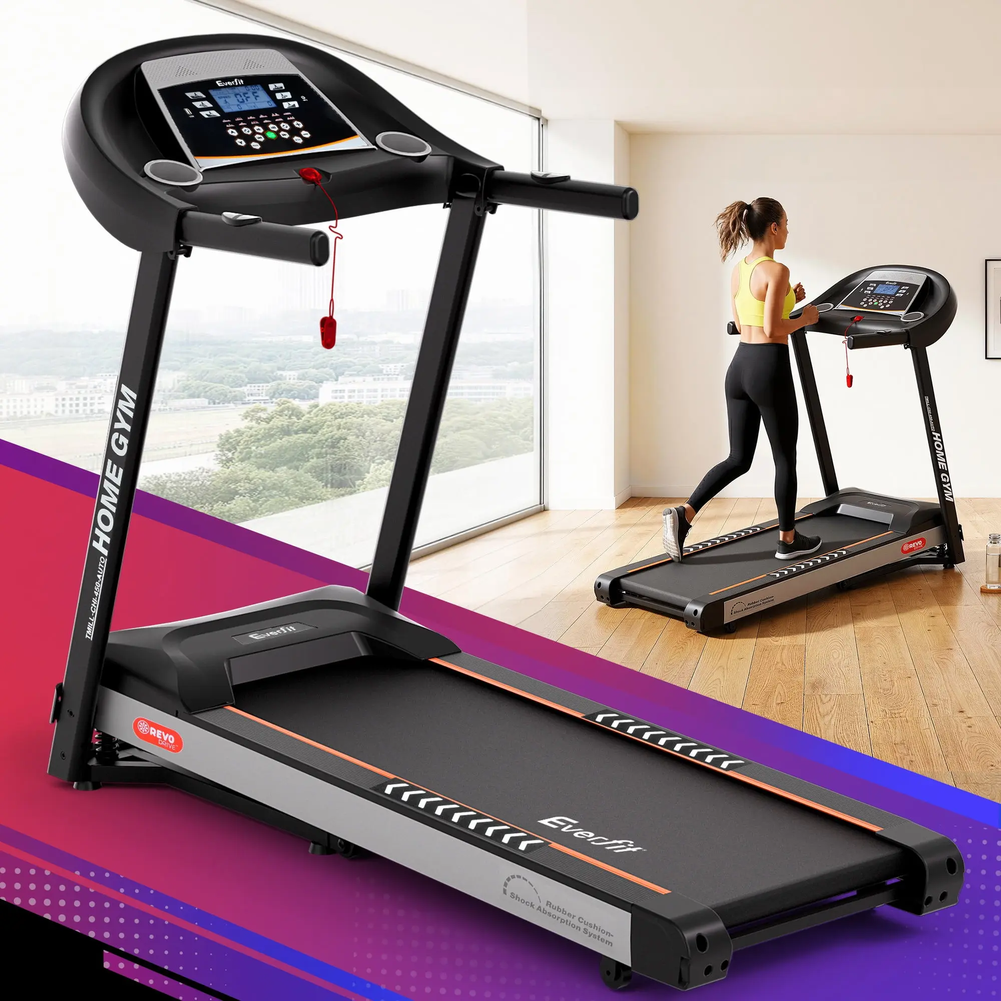 Everfit Treadmill Electric Auto Incline Home Gym Fitness Exercise Machine 450mm - Sports & Outdoor