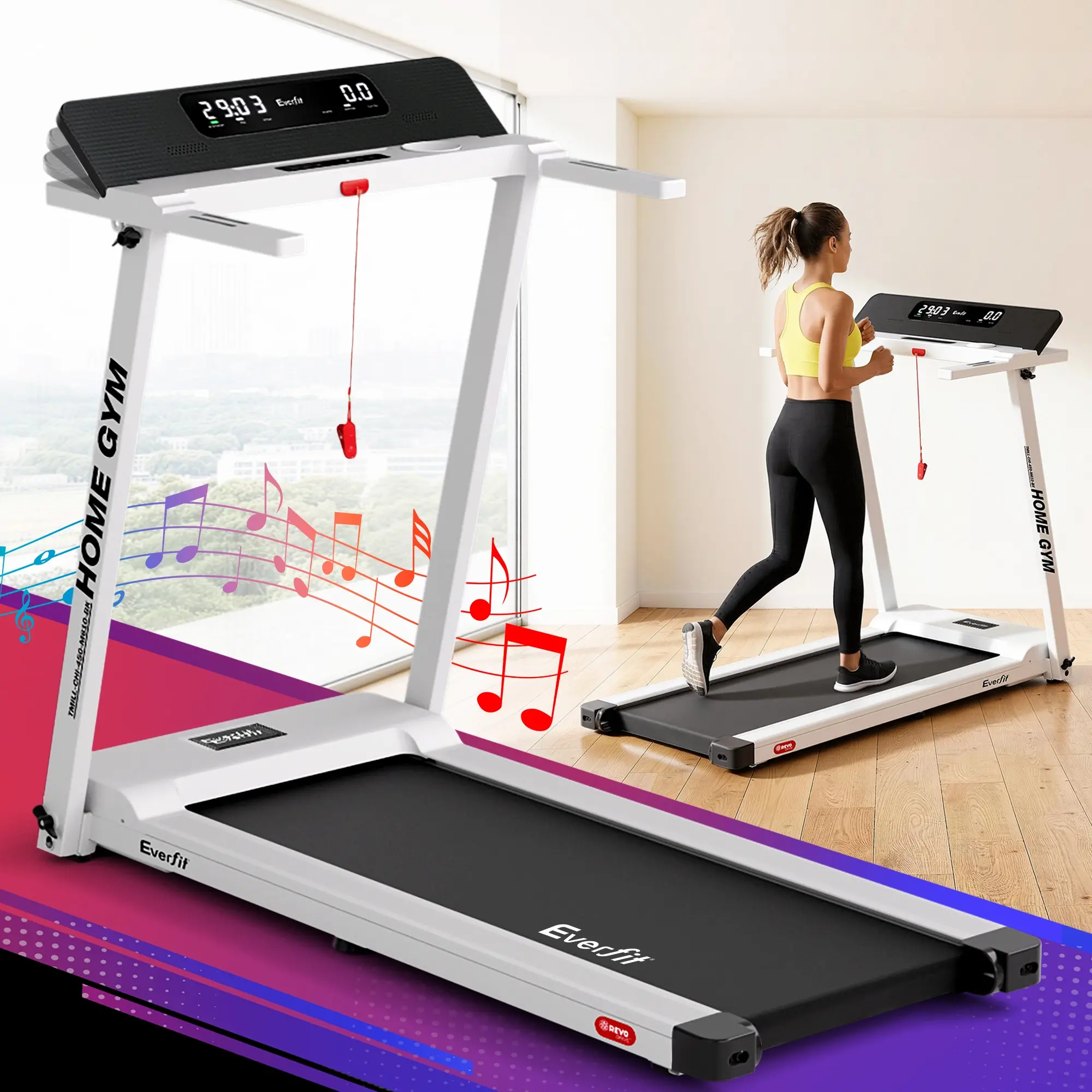 Everfit 2 in 1 Treadmill Electric Home Gym Fitness Exercise Fully Foldable 450mm White - Sports & Outdoor