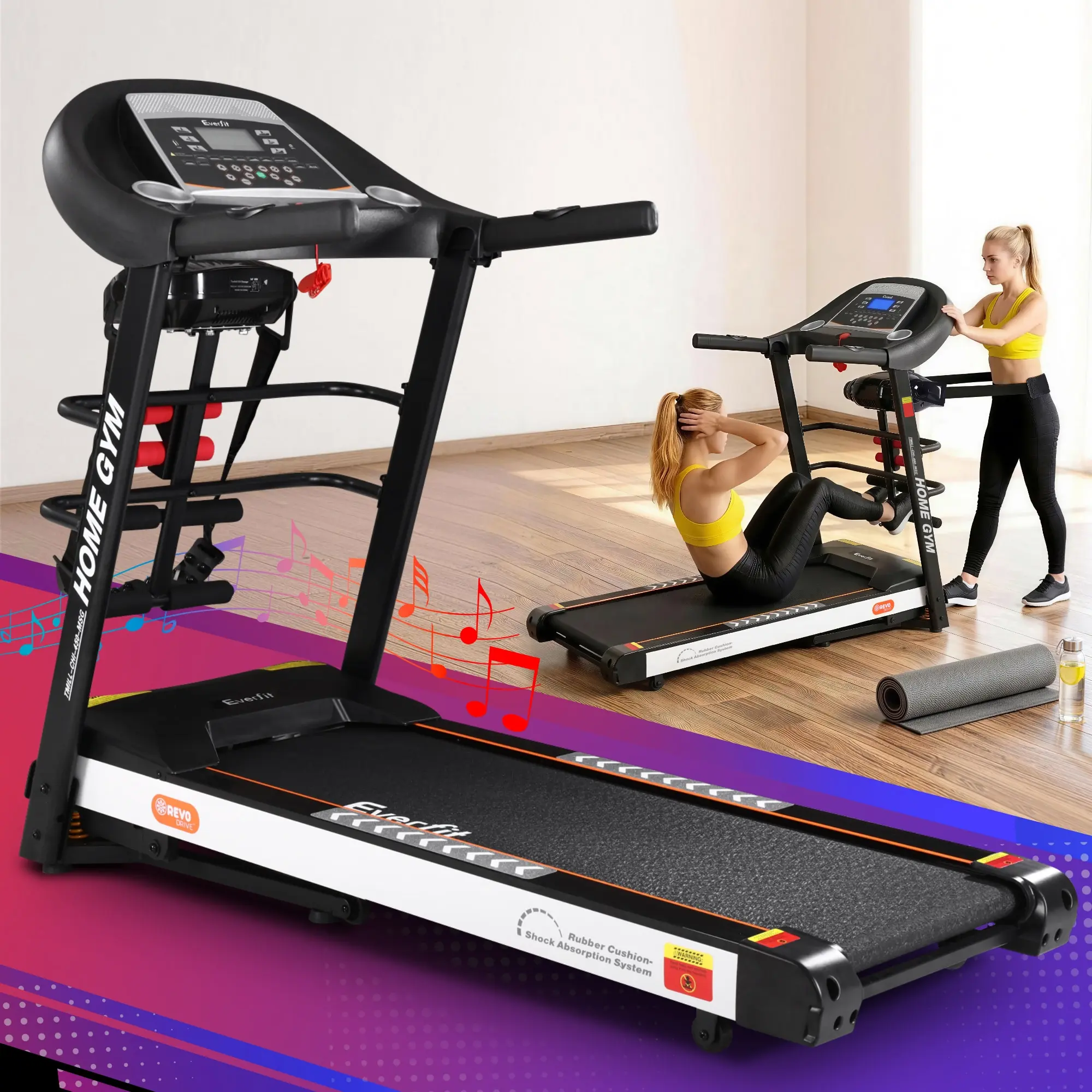 Everfit Treadmill Electric Home Gym Fitness Exercise Machine w/ Massager 450mm - Sports & Outdoor