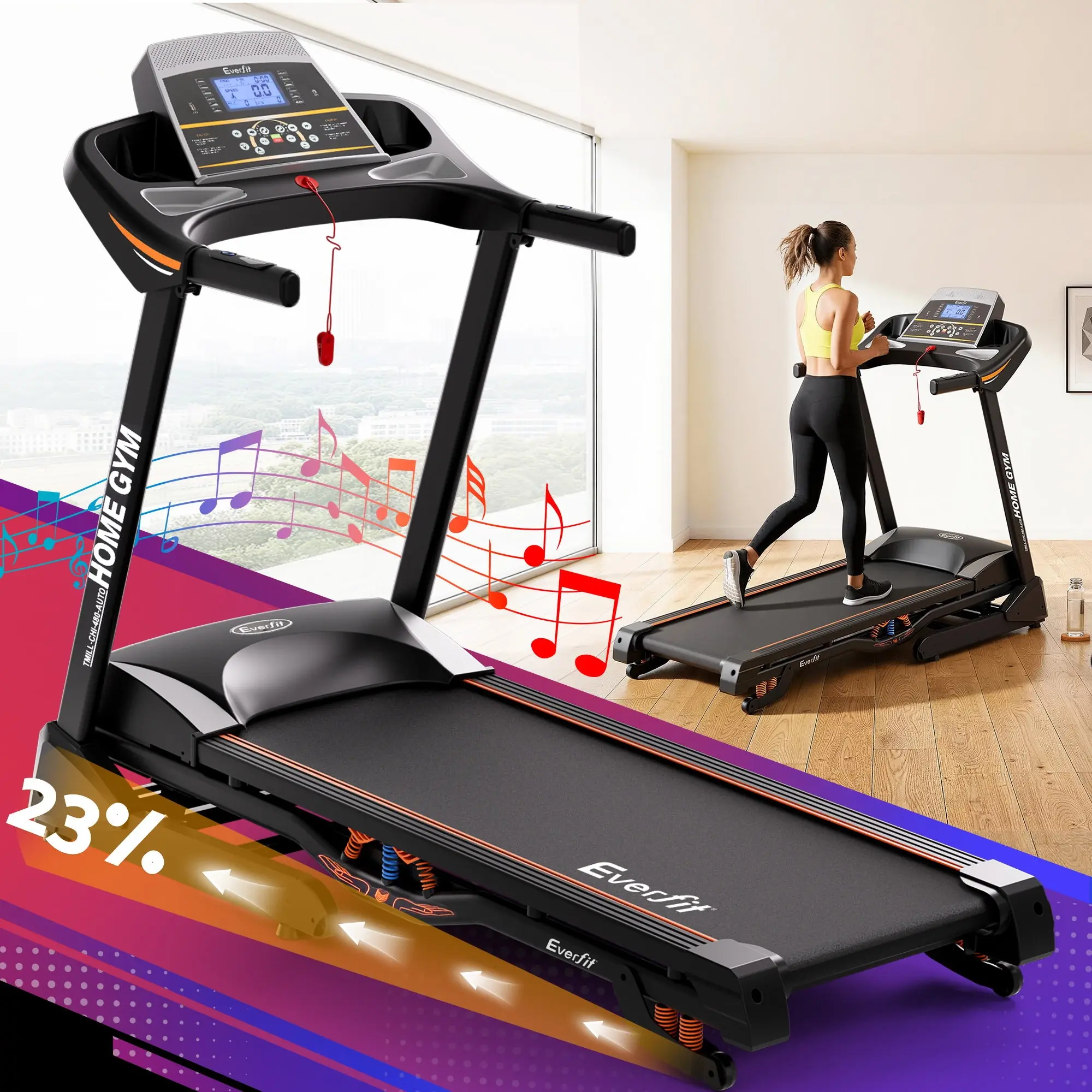 Everfit Treadmill Electric Auto Incline Home Gym Fitness Exercise Machine 480mm - Shred Sale - Up to $400 off