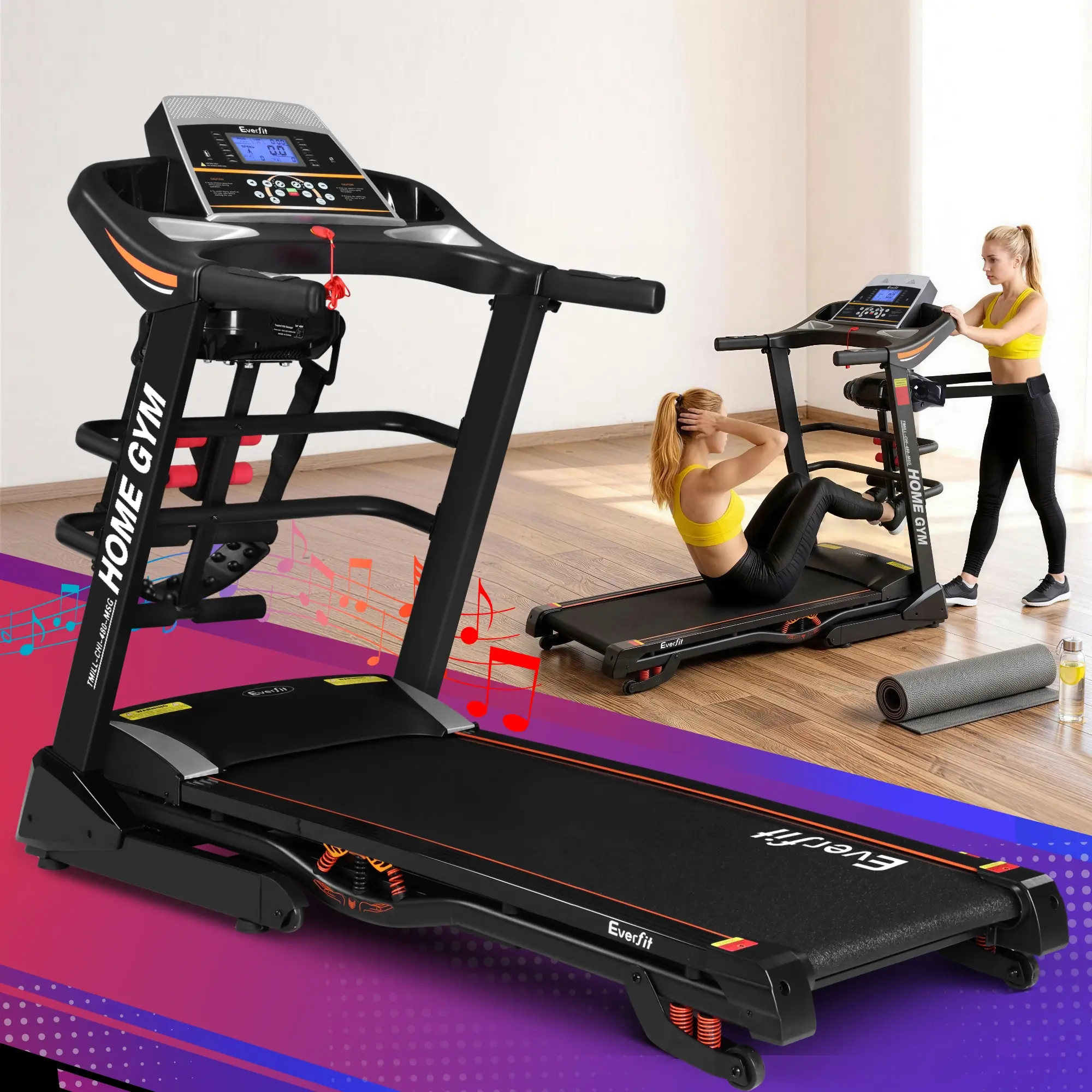 Everfit Treadmill Electric Home Gym Fitness Exercise Machine w/ Massager 480mm - Sports & Outdoor