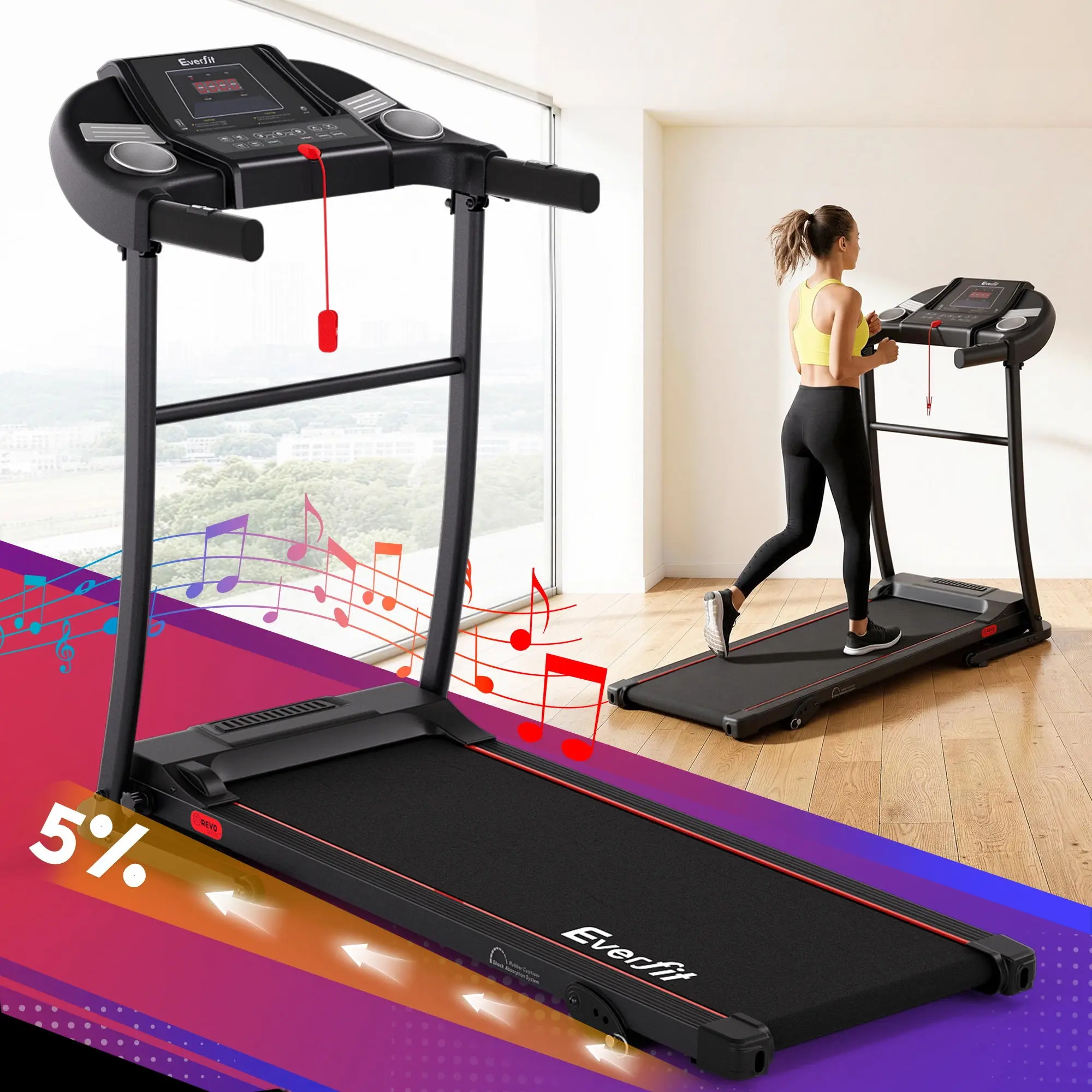 Everfit Treadmill Electric Home Gym Fitness Exercise Equipment Incline 400mm - Sports & Outdoor