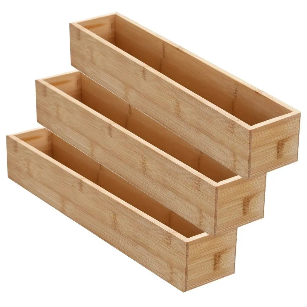 3x Boxsweden Bamboo Organisation Tray 38x7.5cm Storage Organiser Home Container - Home & Garden