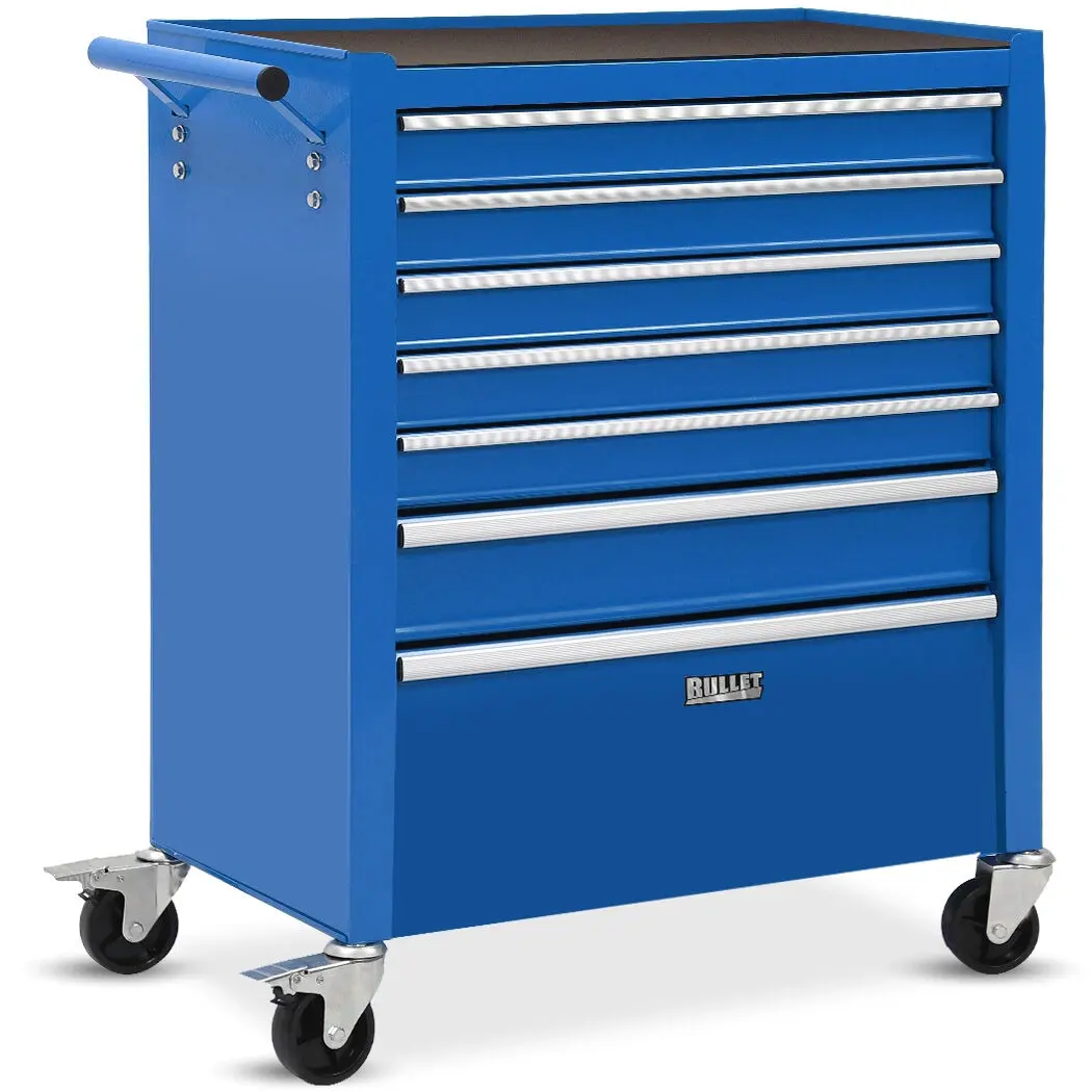 BULLET Pro 7 Drawer Tool Box Cabinet Trolley Storage, Toolbox Garage Organiser Set, Blue - Hardware