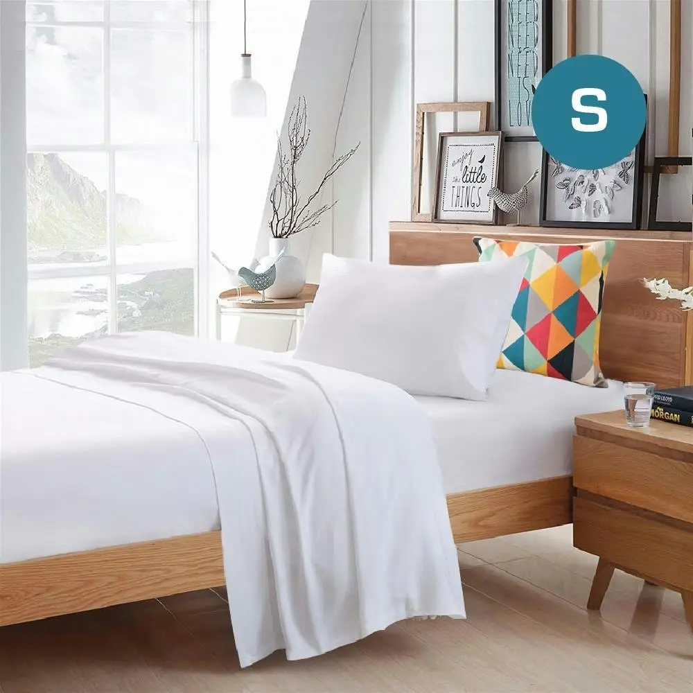 Single Size White Color Poly Cotton Fitted Sheet Flat Sheet Pillowcase Sheet Set - Home & Garden