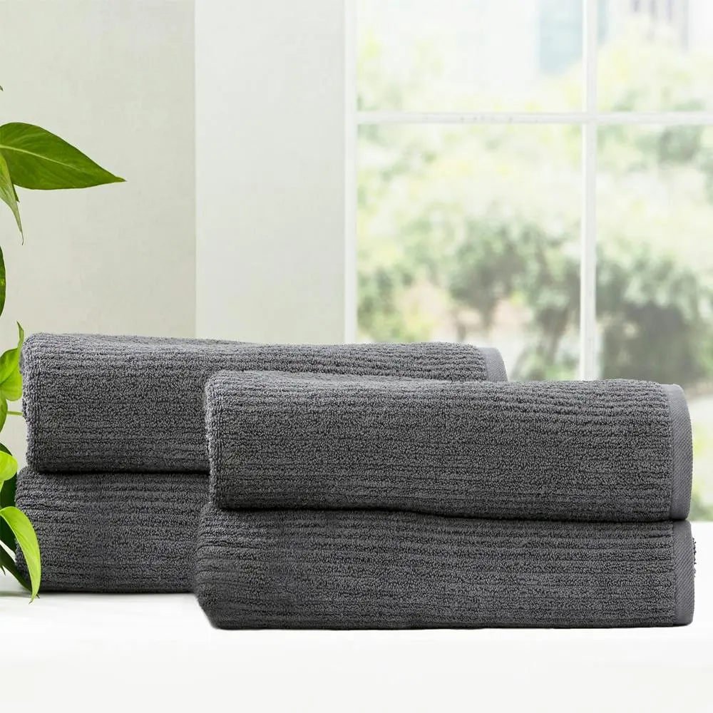 4pc Renee Taylor Cobblestone Bath Towel/Sheet 650GSM 160cm Cotton Ribbed Granite - Home & Garden