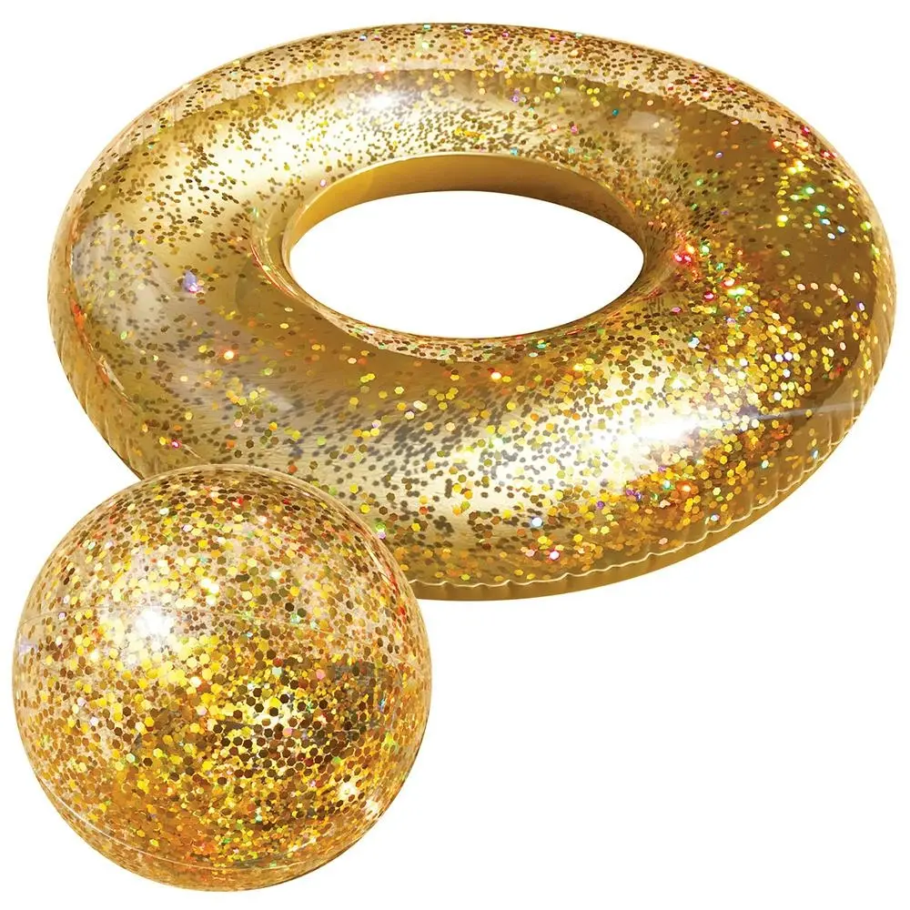 2pc Land & Sea Bling Inflatable Swimming Pool Ring/Ball Set Water Float Gold - Up to 70% off Summer Sale