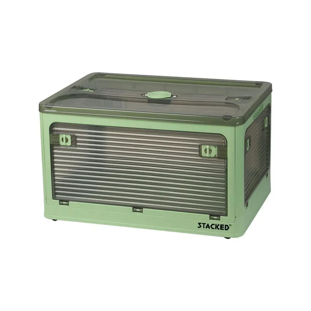 Storage Containers Stackable Lid Clothes Organiser Box 5 Side Open 28L Green - Home & Garden