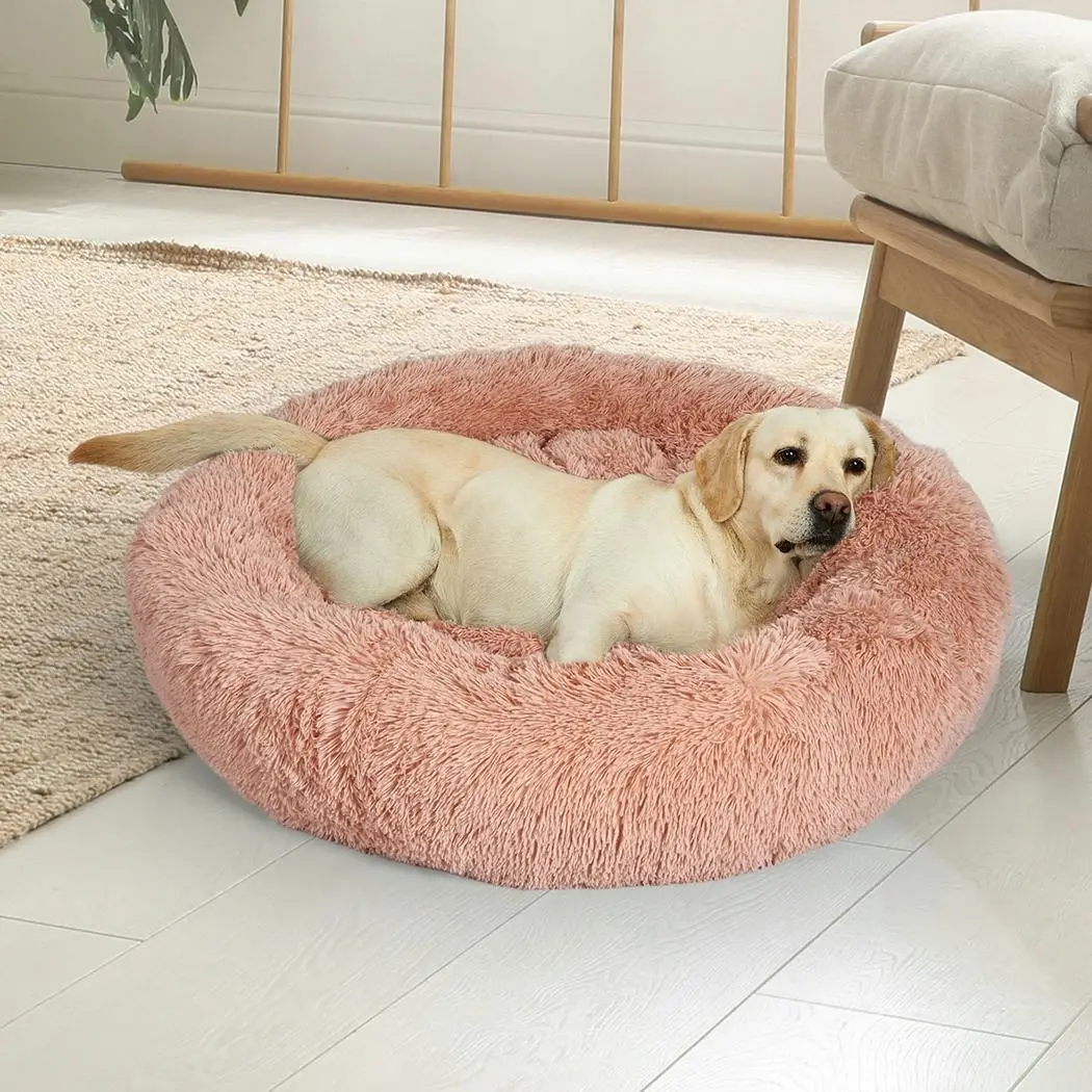 Pawz Pet Bed Cat Dog Donut Nest Calming Kennel Cave Deep Sleeping Pink L - Save up to 70% Off Pet Supplies