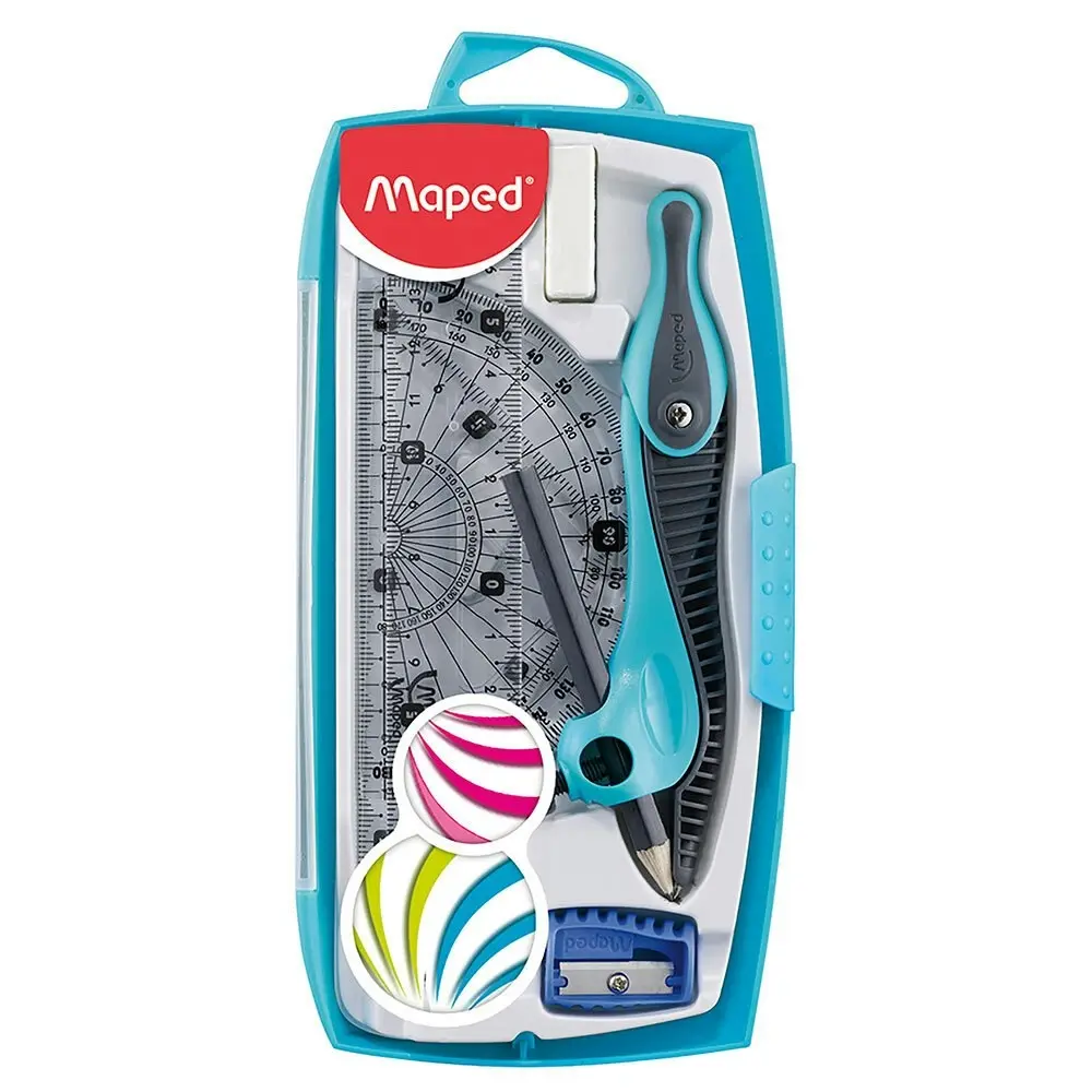 8pc Maped Study Maths Set Measuring Graphics Kit Compass/Protractor/Ruler Assort - Office