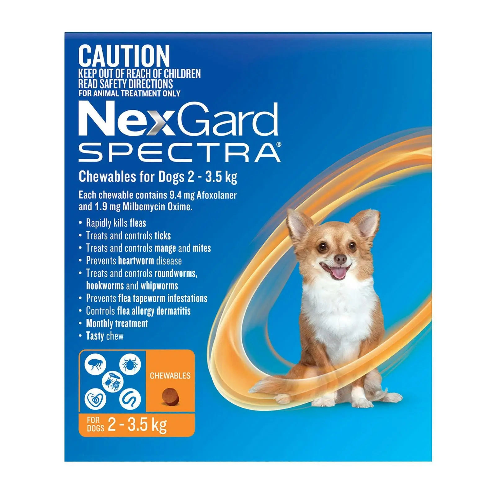 Nexgard Spectra for Very Small Dogs 2 to 3.5 Kg (Orange) 12 Chews - Pets