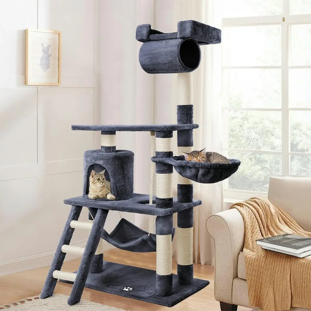 BEASTIE Cat Tree 141cm Grey Scratching Post Scratcher Tower - Pets