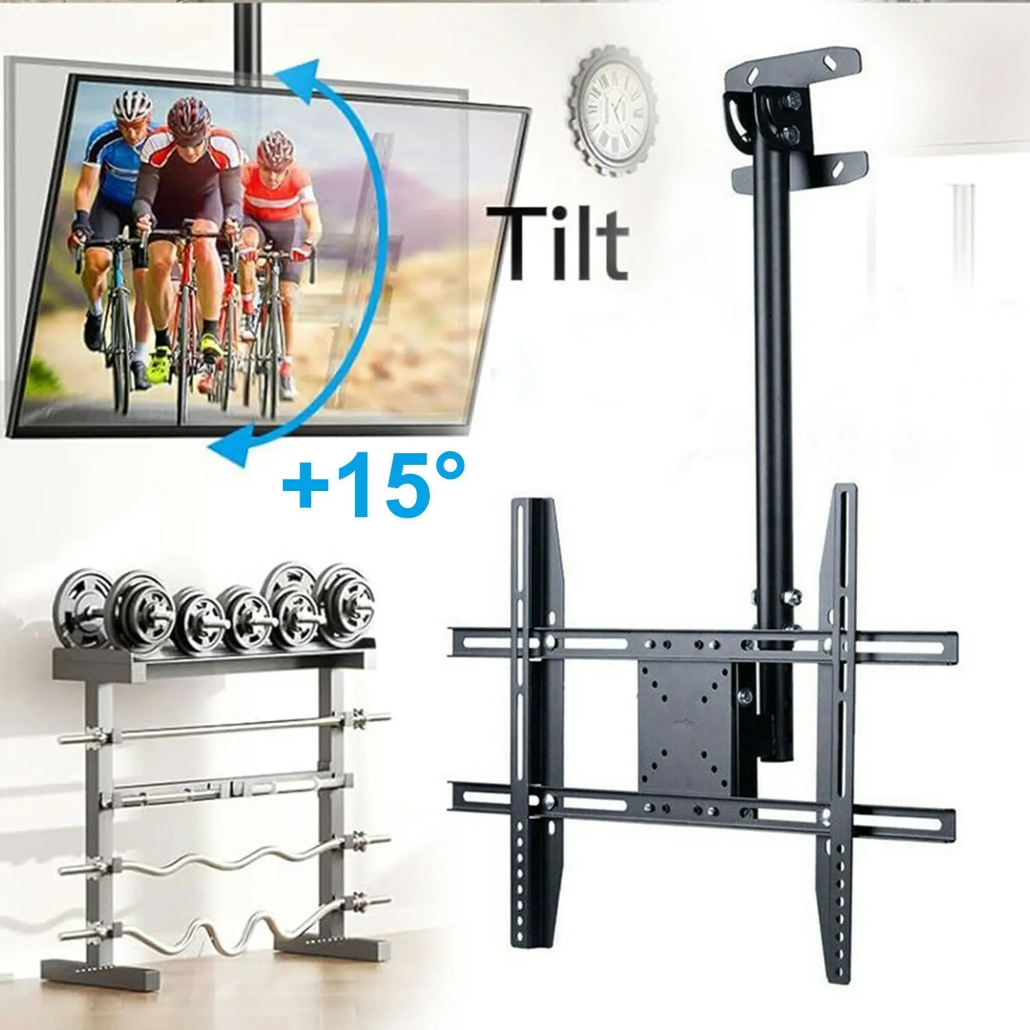 Fin Heavy Duty Tv Roof Ceiling Mount Tilt Swivel Adjustable Bracket Long Arm 27"-65"