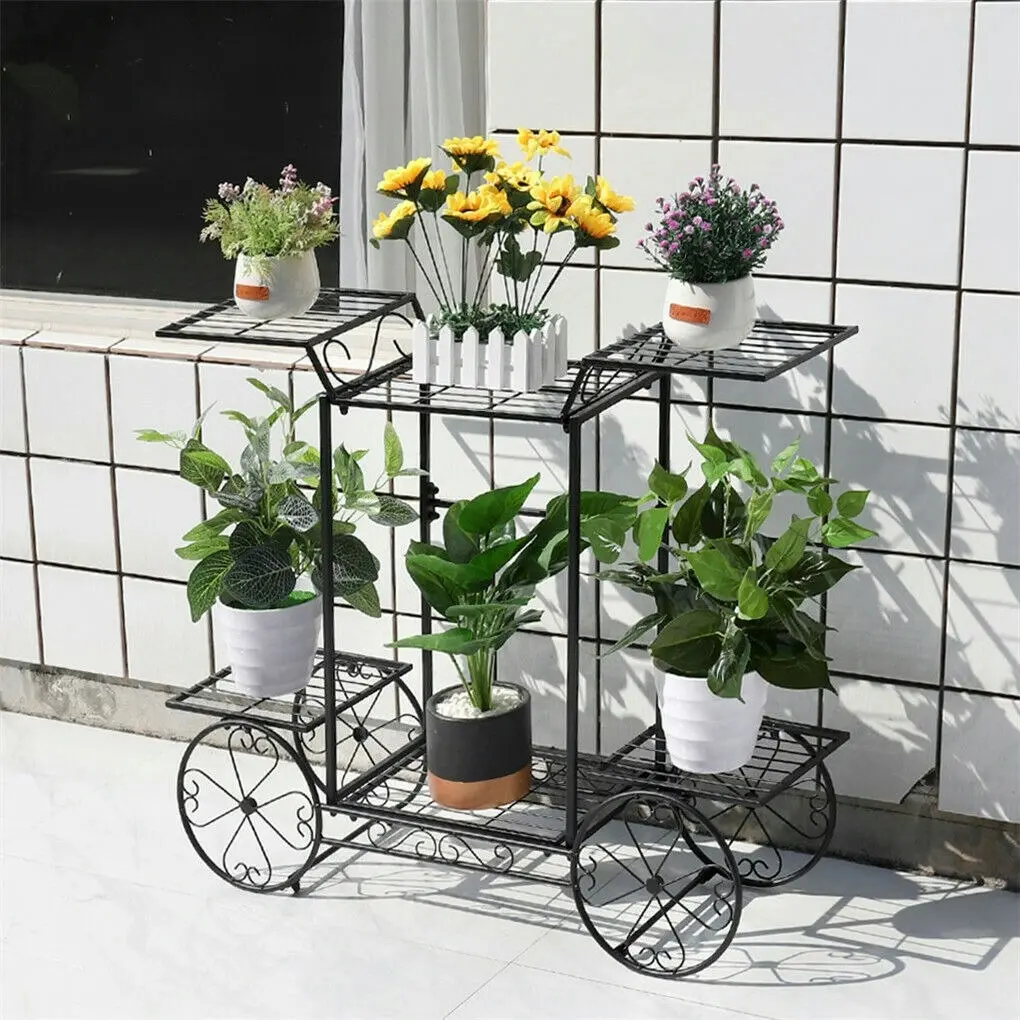 Fin Metal Plant Stand Succulent Flower Display Rack Iron Bicycle Potted Plant Holder - Home & Garden