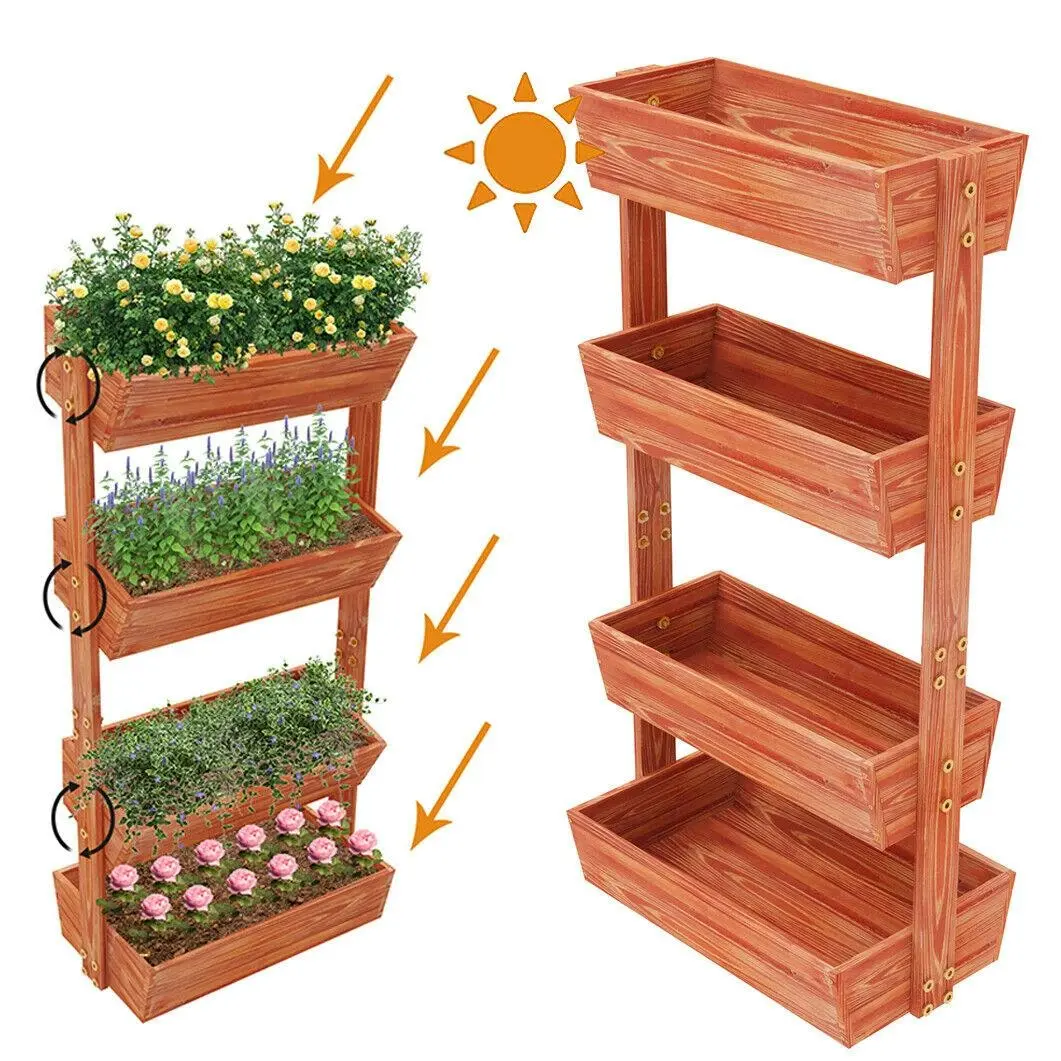 Fin Freestanding Tiered Raised Herb Garden Elevated Wooden Planter Stand In/Outdoor - Home & Garden