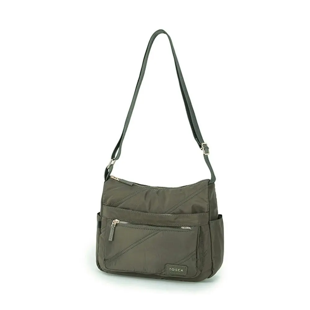 Tosca Casual Vegan Nylon Shoulder Minimalist Crossbody Handbag Khaki Stitch - Fashion