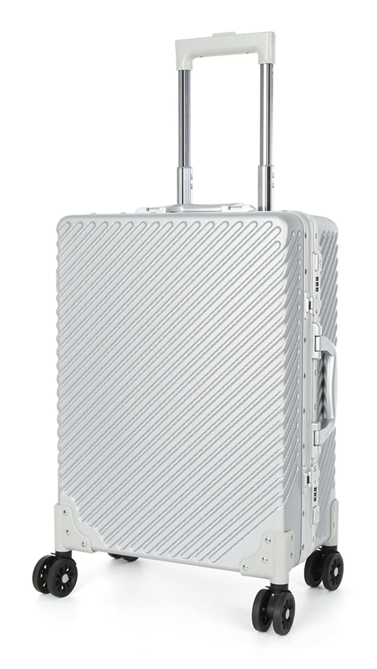 Suissewin Swiss Aluminium Luggage Suitcase Lightweight With TSA Locker 8 Wheels Carry on Hardcase SN7621A Silver - Fashion