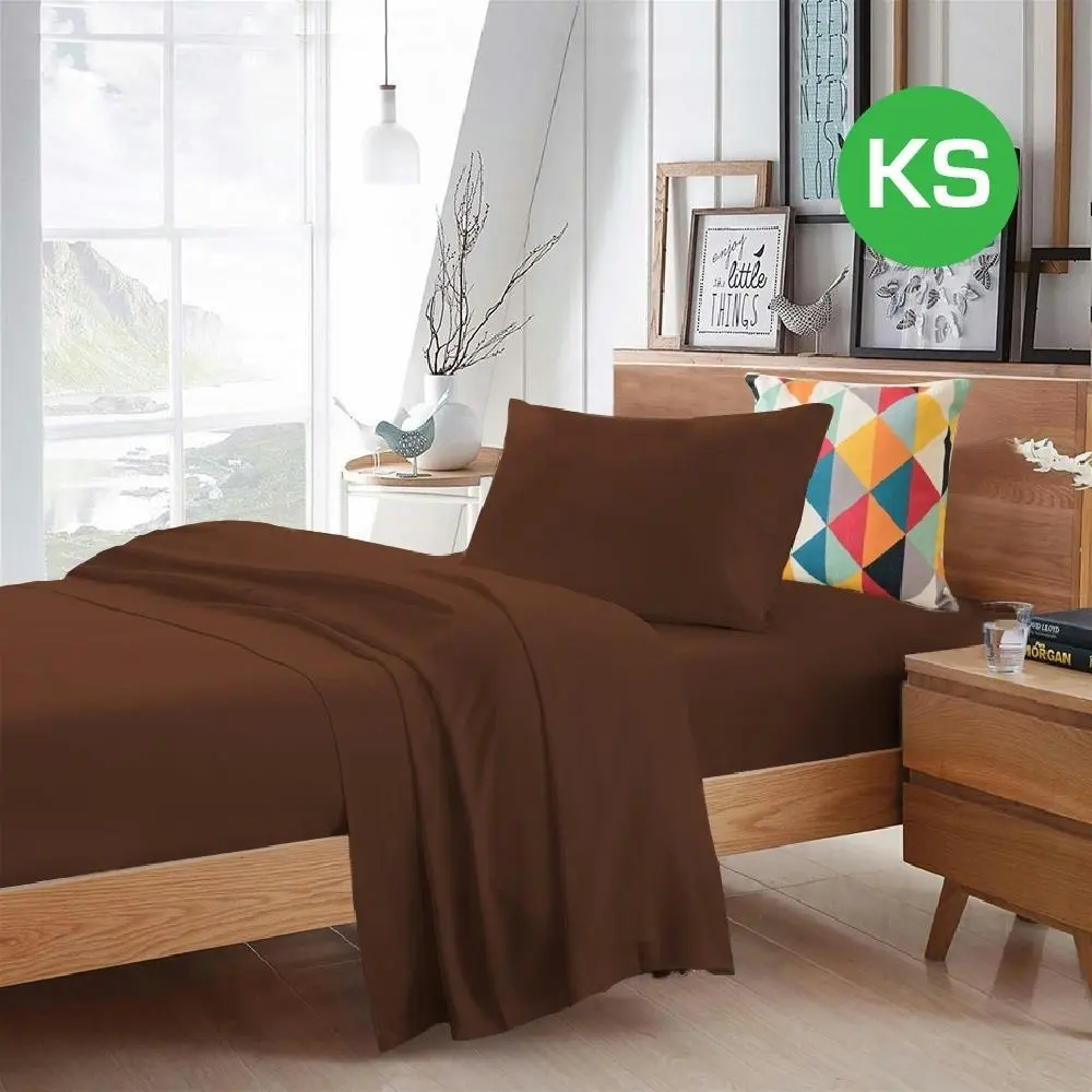King Single Size Chocolate Color Poly Cotton Fitted Sheet Flat Sheet Pillowcase Sheet Set - Home & Garden