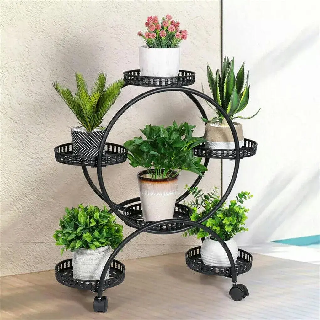Fin Mobile Plant Stand Flower Pot Rack Rolling Bonsai Display Shelf Indoor Outdoor - Home & Garden