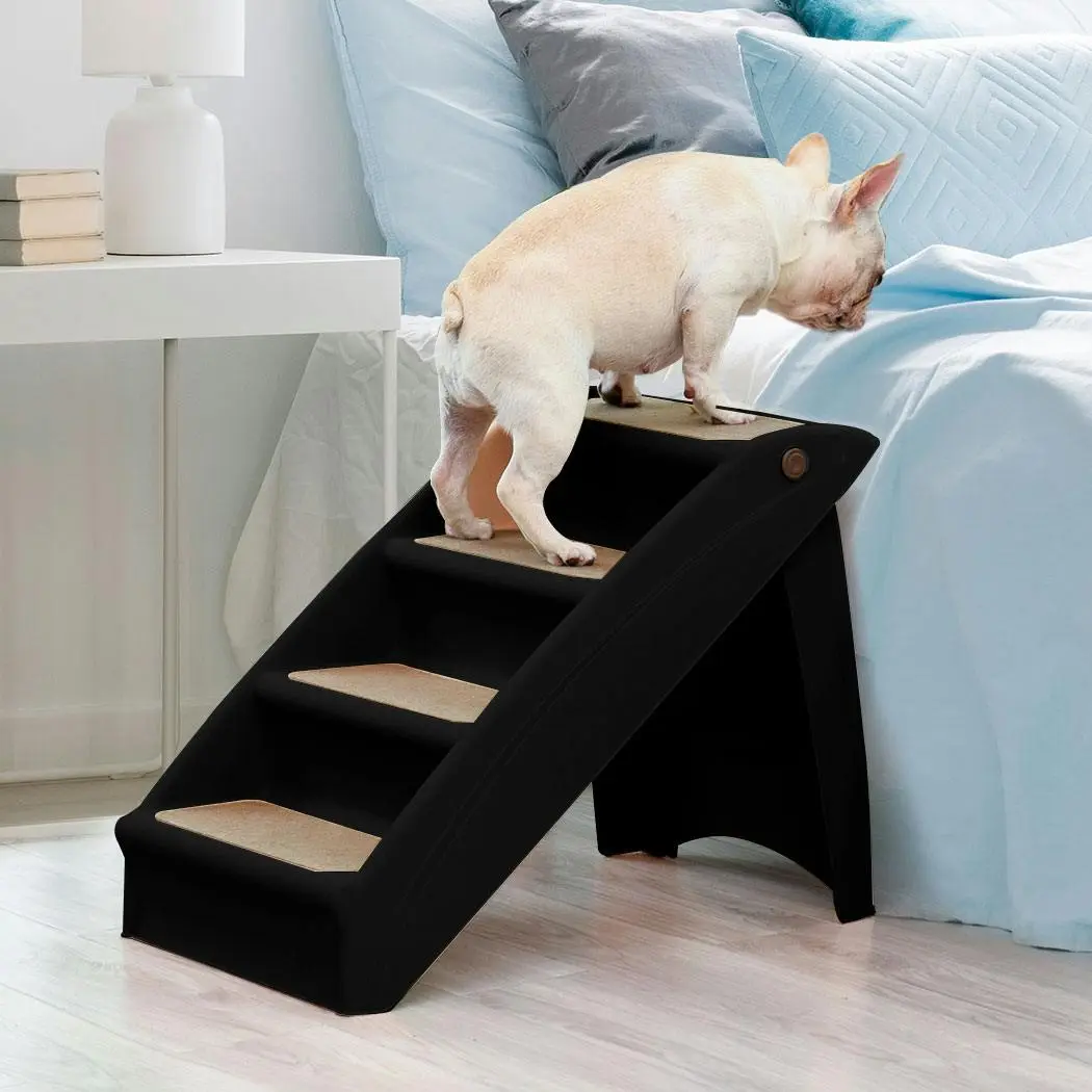 Pawz Pet Ramp Indoor Dog Steps Stair Portable Foldable Ladder For Bed Sofa Black - Pets