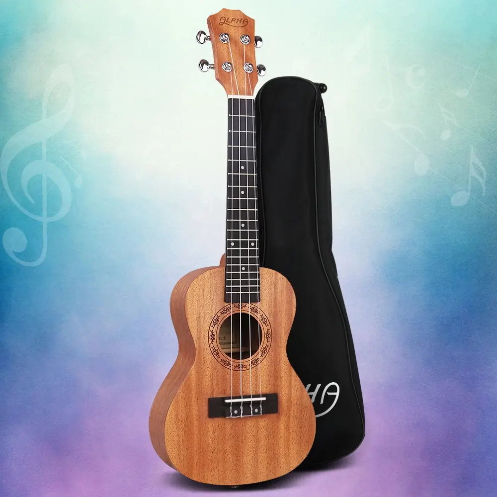 Alpha 26" Ukulele Natural Mahogany Tenor Beginner Gift w/ Carry Bag - Hobbies
