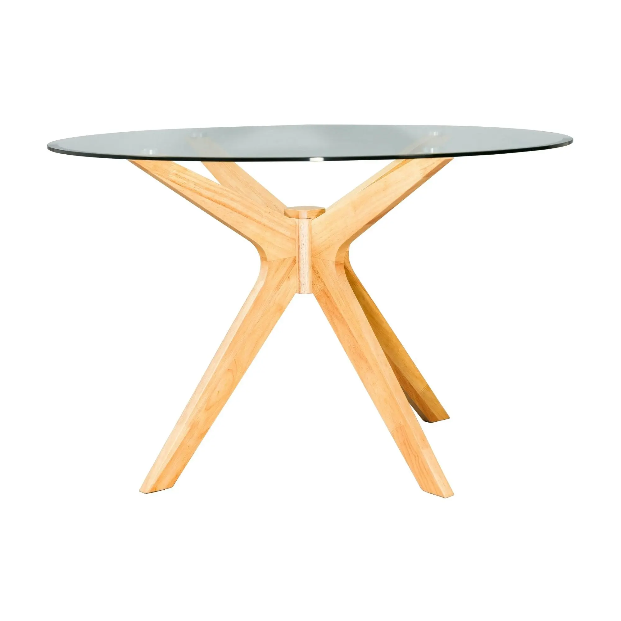 Forza 100cm Round Glass Dining Table Oak - Furniture
