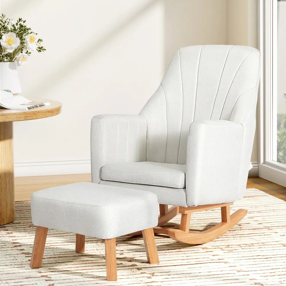Artiss Rocking Chair Armchair Linen Fabric Beige Jonah - Furniture