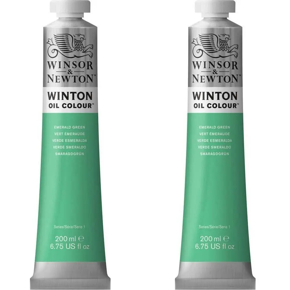 2x Winsor & Newton 200ml Winton Oil Colour Paint Artist Painting Emerald Green - Hobbies