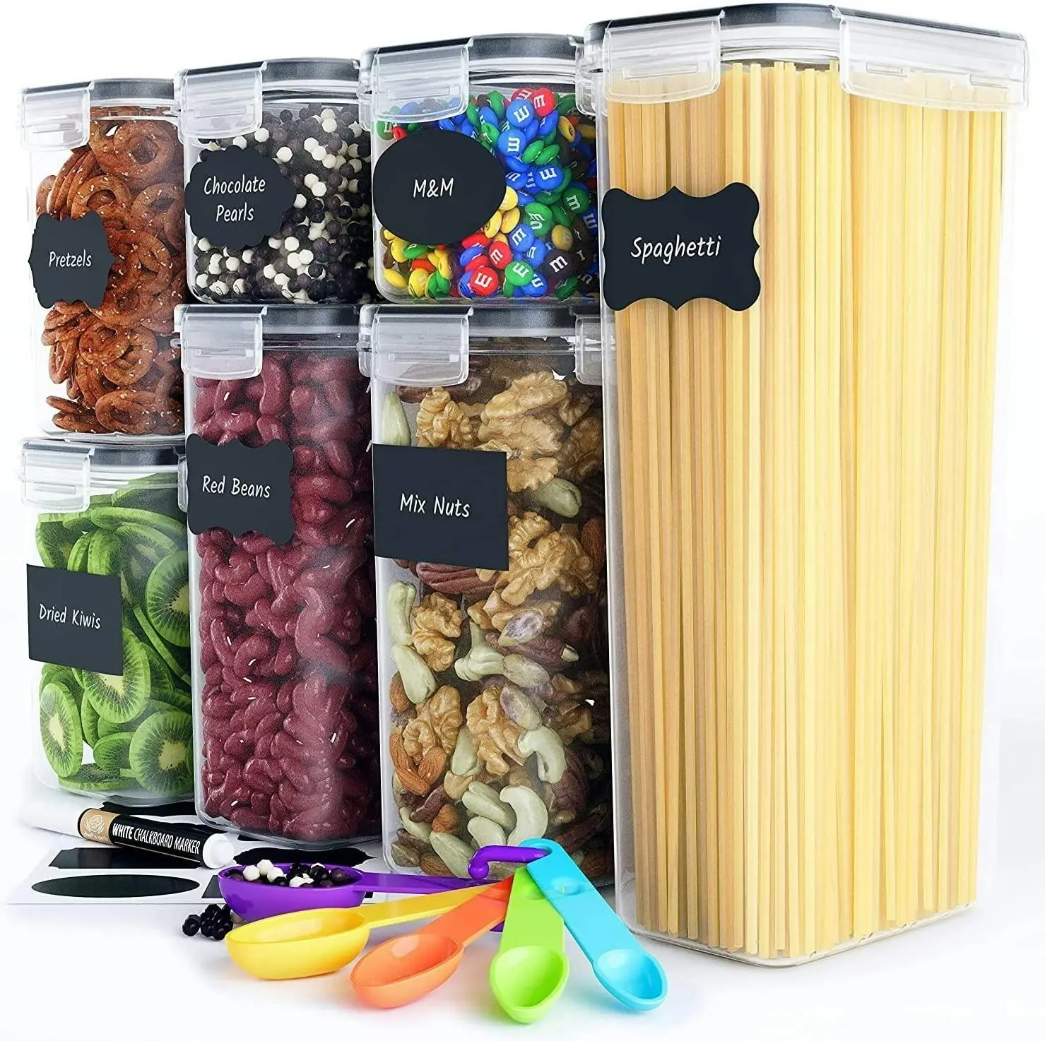 7 Pieces Plastic BPA Free Food Storage Containers for Kitchen (Black) - Home & Garden