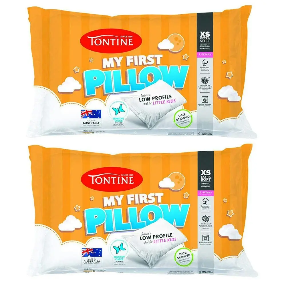 2x Tontine 46x72cm Im Your First Extra Soft Cotton Pillow Childrens 2-5yrs WHT