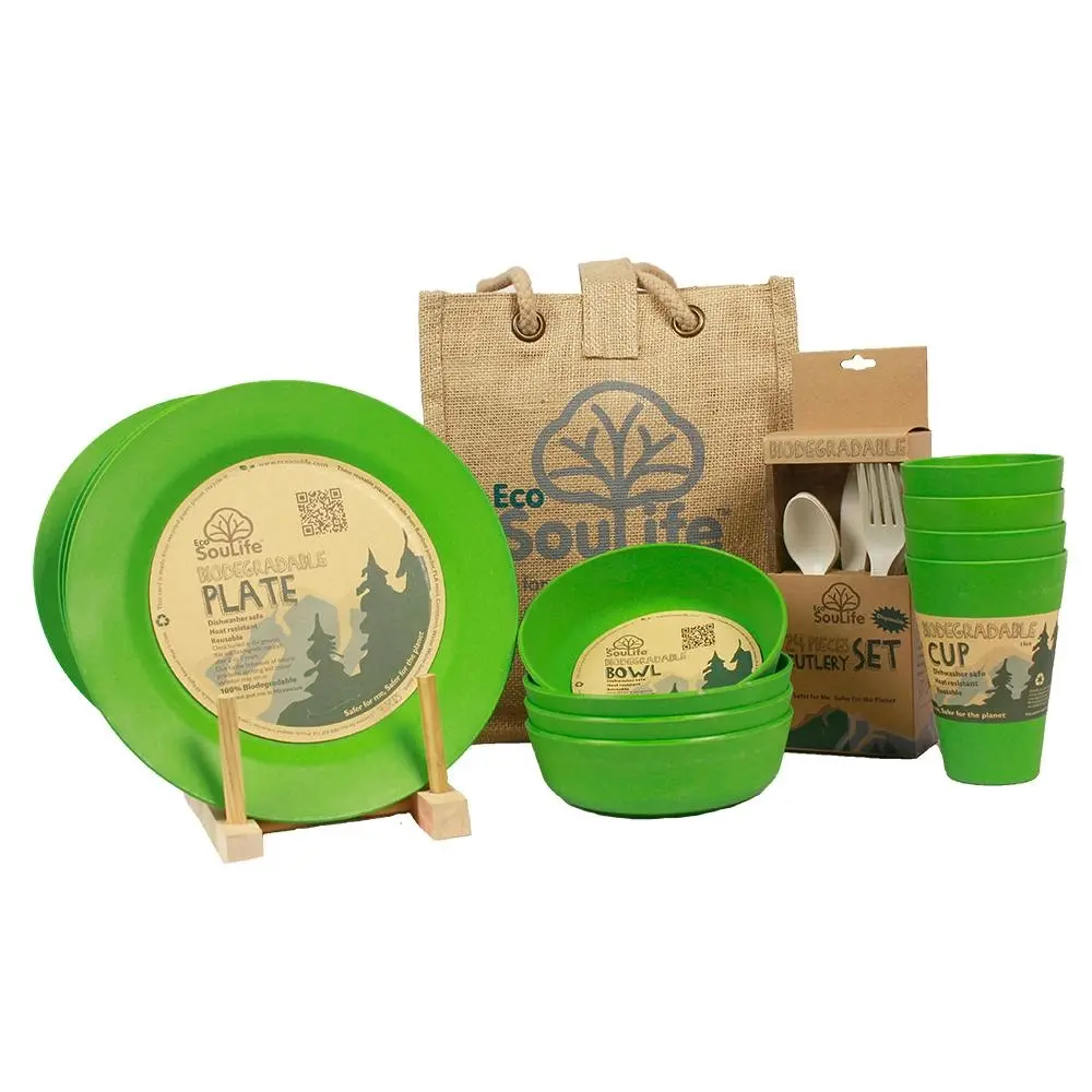 37pc Eco Soulife Reusable Biodegradable All Natural Family Picnic Set Green - Home & Garden