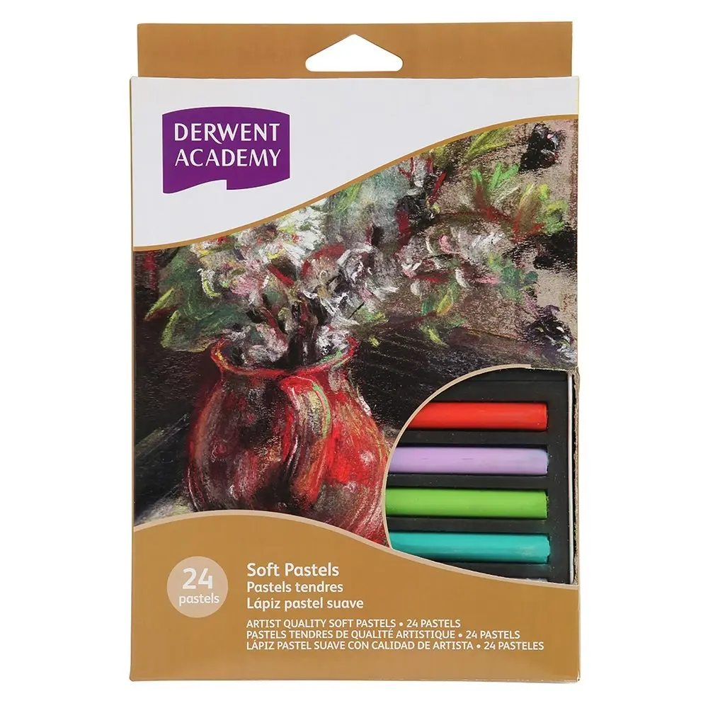 24pc Derwent Academy Assorted Colour 10mm Soft Pastels Crayon Colouring/Painting - Hobbies