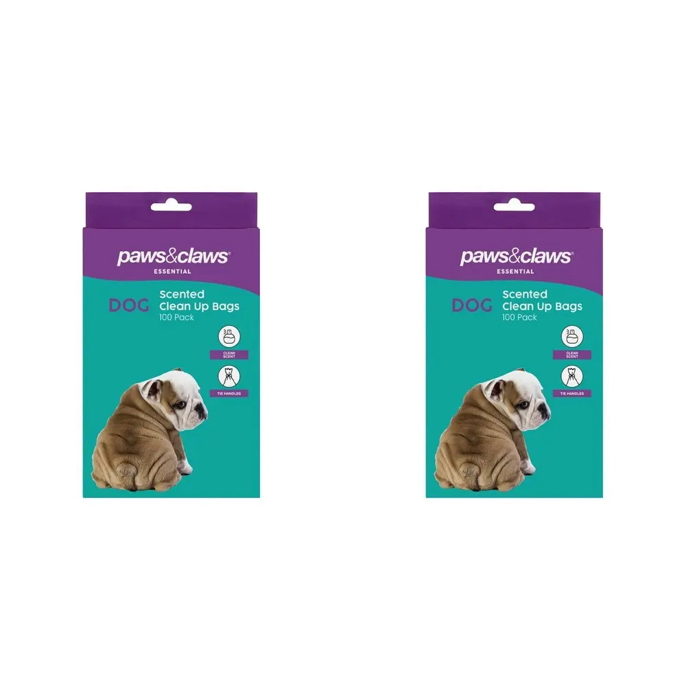 2x 100PK Paws & Claws Dog Puppy Clean Up Bags Poo/Waste Cleaning Storage Scented - Pets