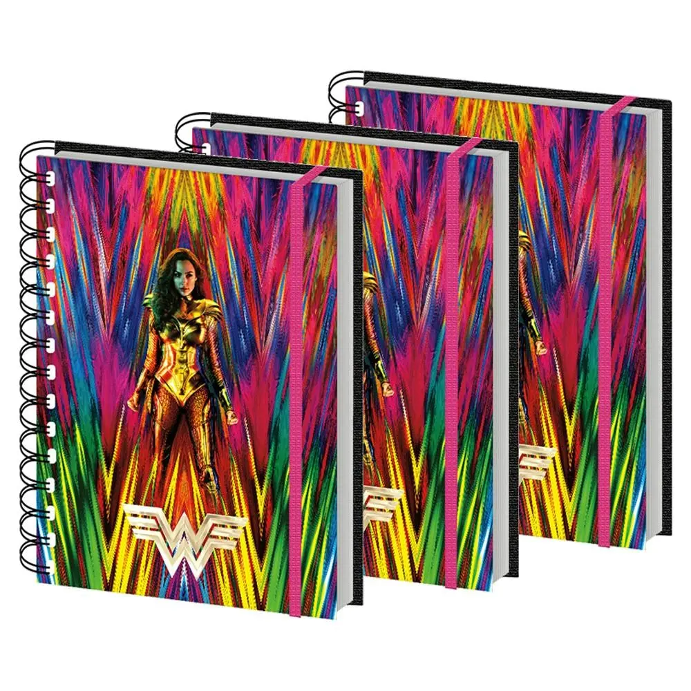 3x Wonder Woman Retro Style Themed Novelty Rectanglular Hard Cover Notebook - Office