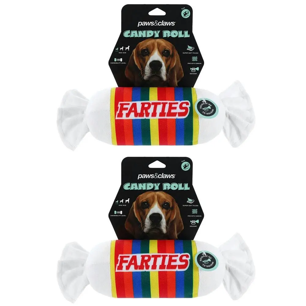 2x Paws & Claws 28cm Candy Roll Oxford Toy Farties w/ Squeaker Dog/Pet Pro Bite - Pets