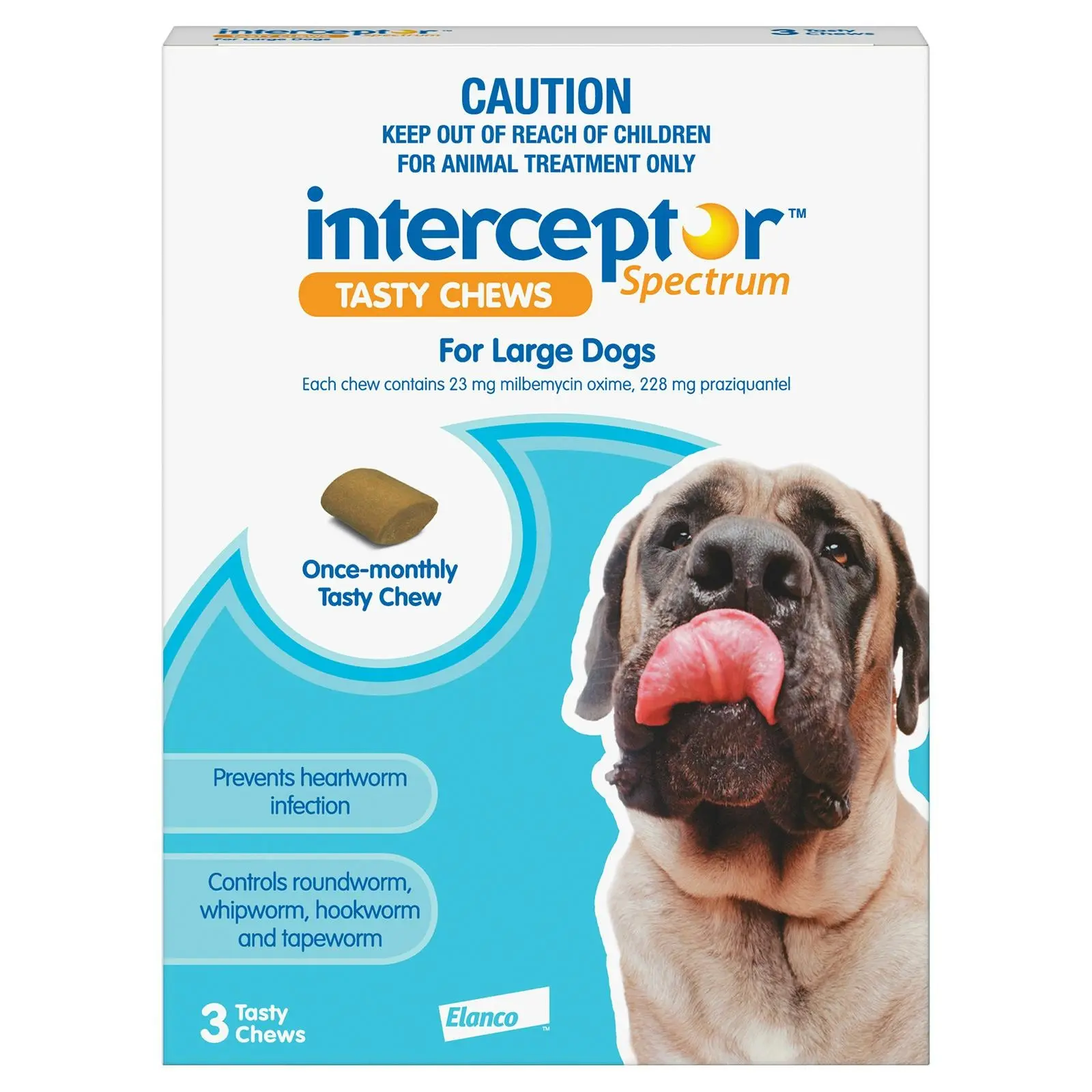 INTERCEPTOR Spectrum Tasty Chews For Large Dogs 22 To 45Kg (Blue) 3 Chews - Pets