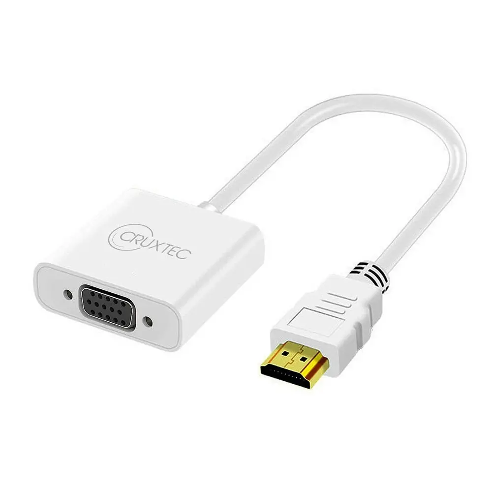 Cruxtec HDMI 1.4 Male to VGA Female Cable Adapter 15cm w/ 3.5mm Audio White - Electronics