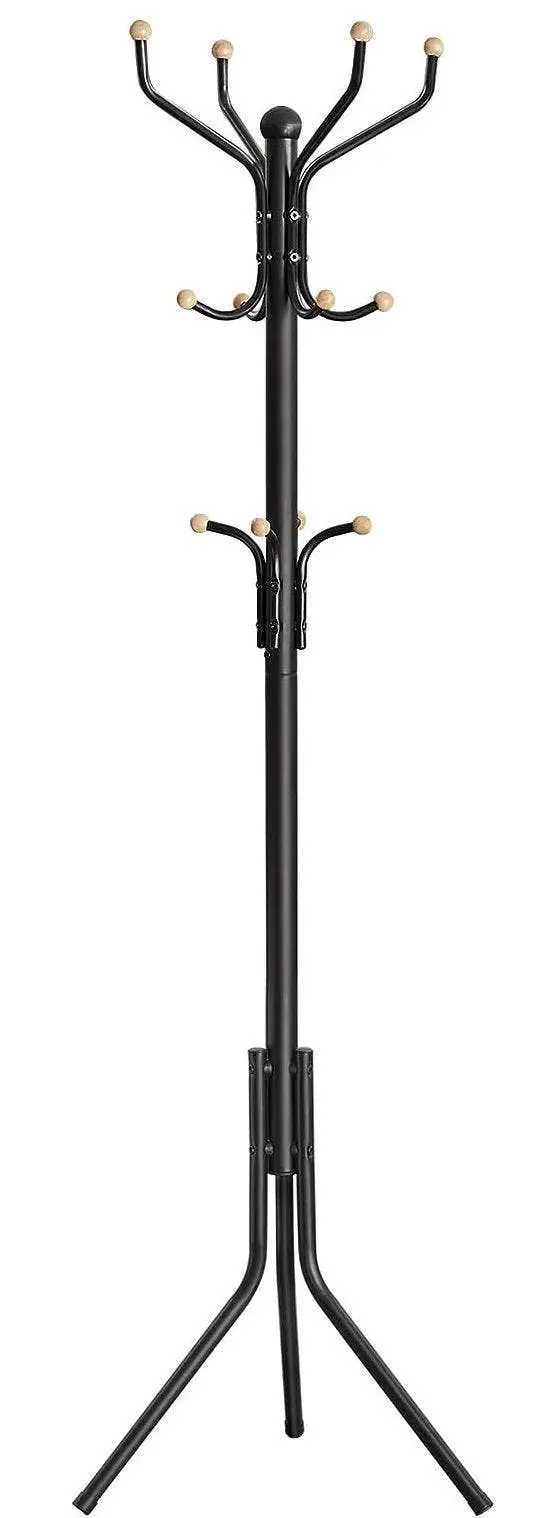 Metal Coat Rack Stand Hat Hanger, Black, 182cm - Furniture