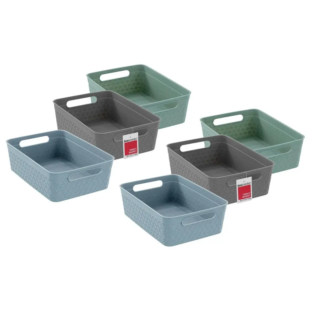 6x Boxsweden 24cm Trinity Storage Container Basket Organiser w/ Handles Assorted - Home & Garden