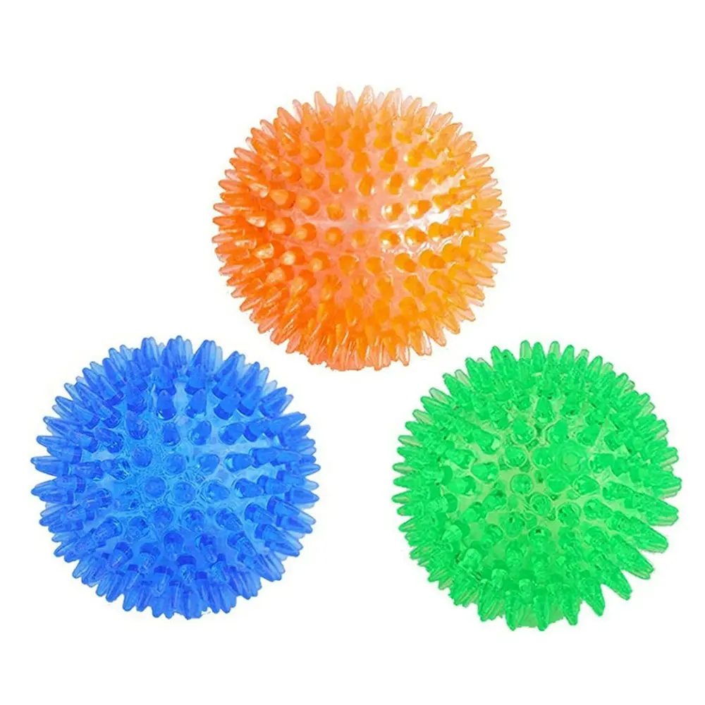 Set of 3 Pet Squeaky Chewing Balls Dog Soft Stab Balls Cleaning Teeth Toys Balls - Pets